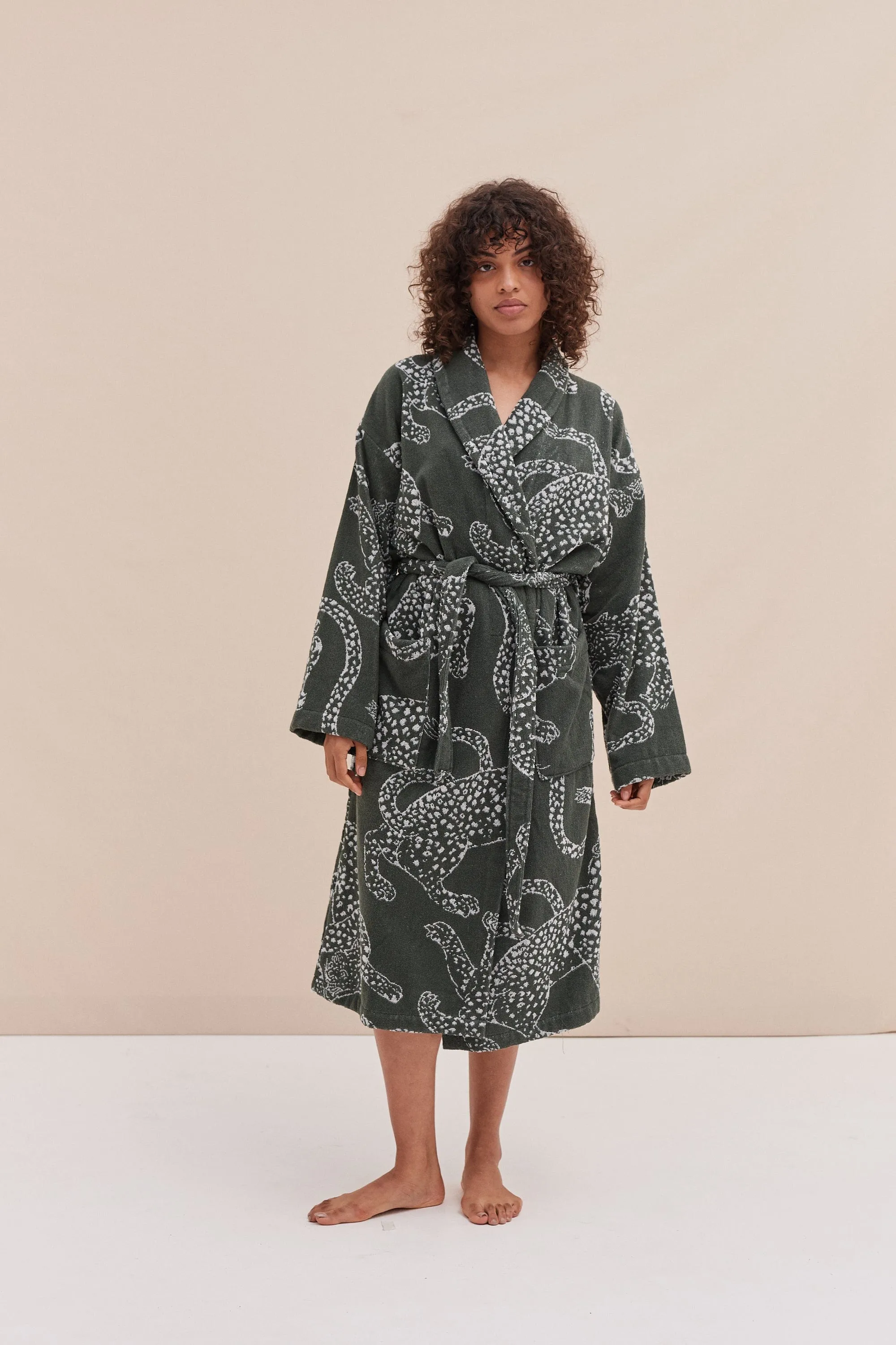 Unisex Towel Robe Jag Print Green sold by Desmond & Dempsey