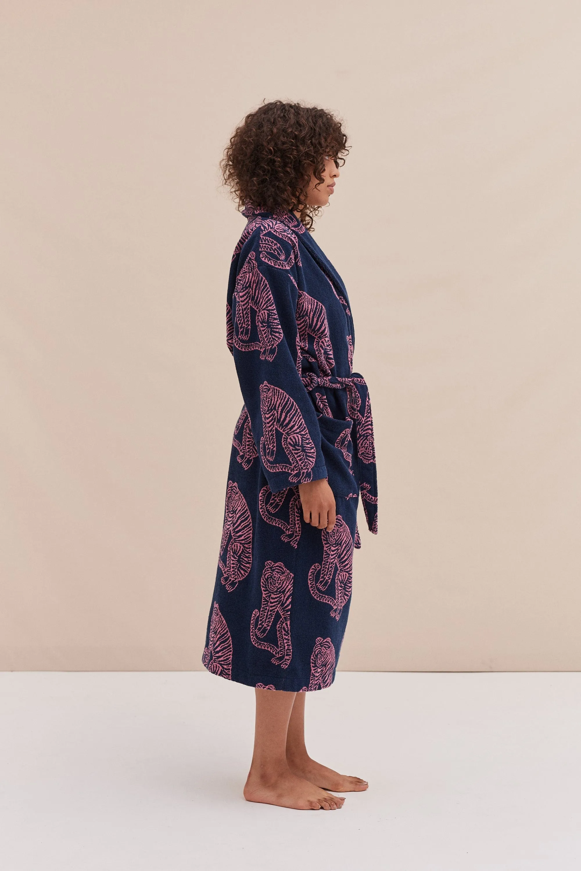Unisex Towel Robe Sansindo Print Navy Pink sold by Desmond & Dempsey product image thumbnail 2