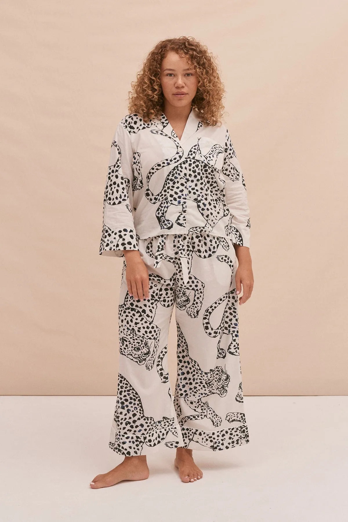 Boxy Shirt and Wide Leg Trouser Set The Jag Print Cream sold by Desmond & Dempsey