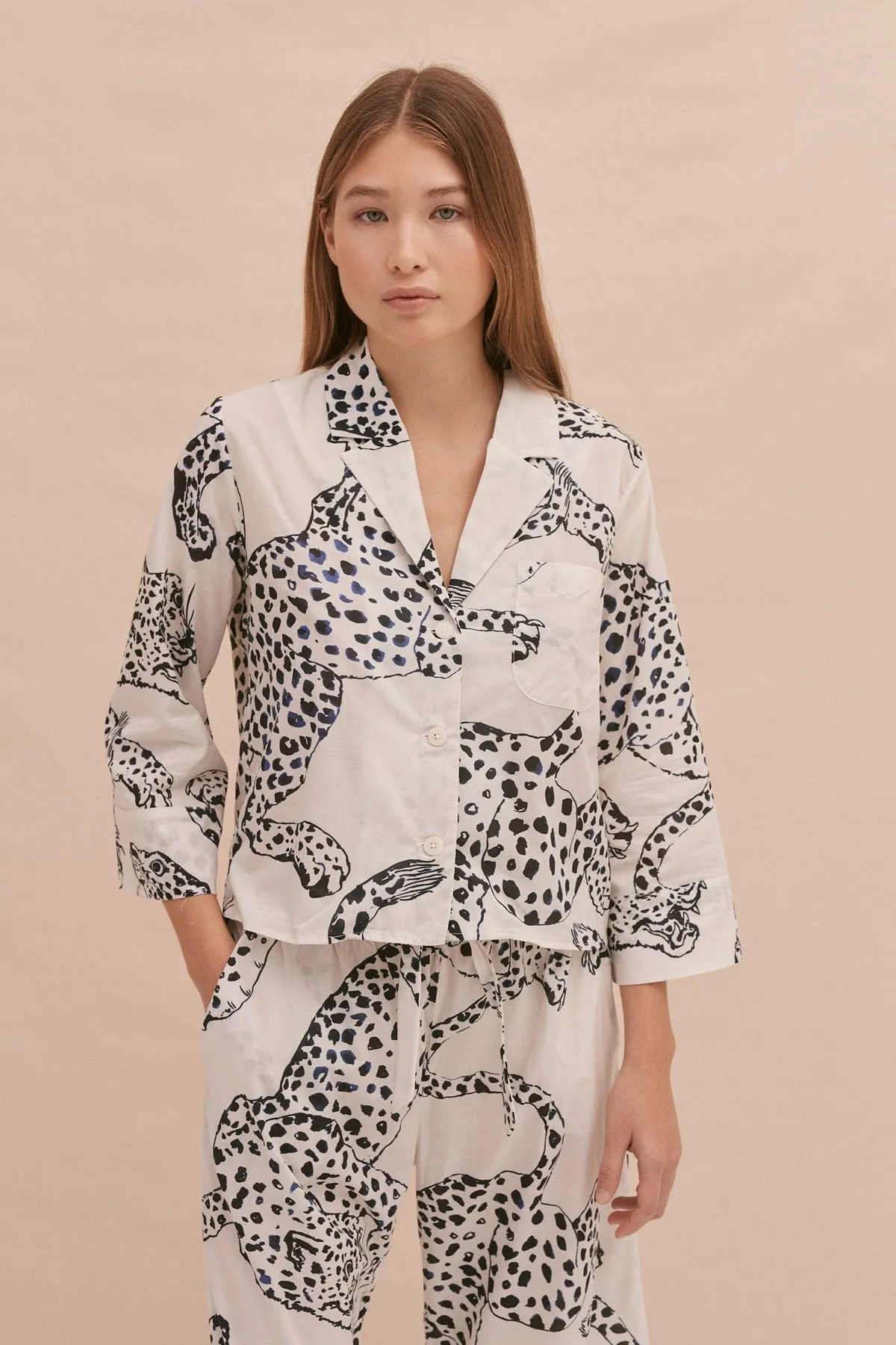 Boxy Shirt and Wide Leg Trouser Set The Jag Print Cream sold by Desmond & Dempsey product image thumbnail 5