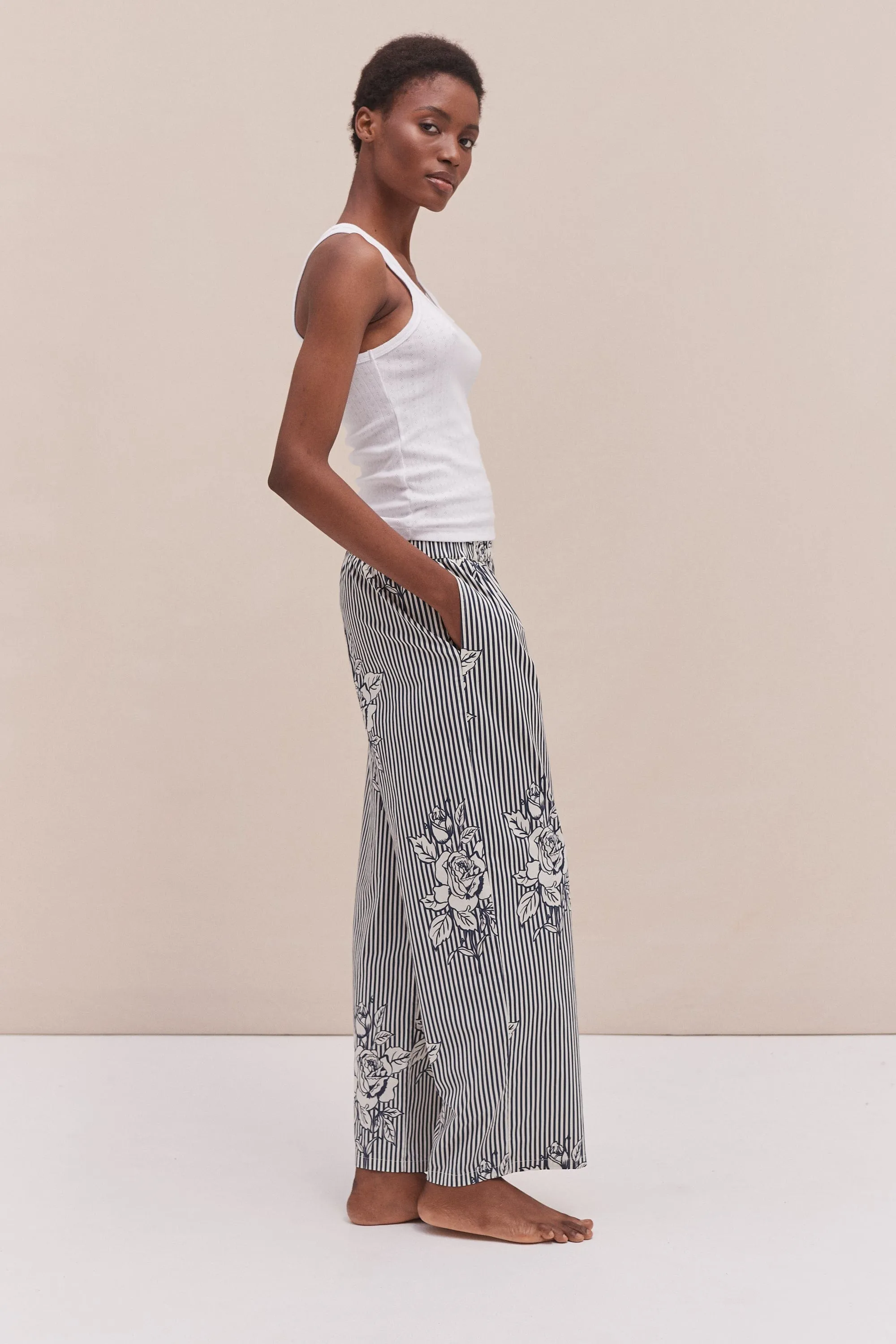 402 Trousers Pinstripe Rose Navy sold by Desmond & Dempsey product image thumbnail 2