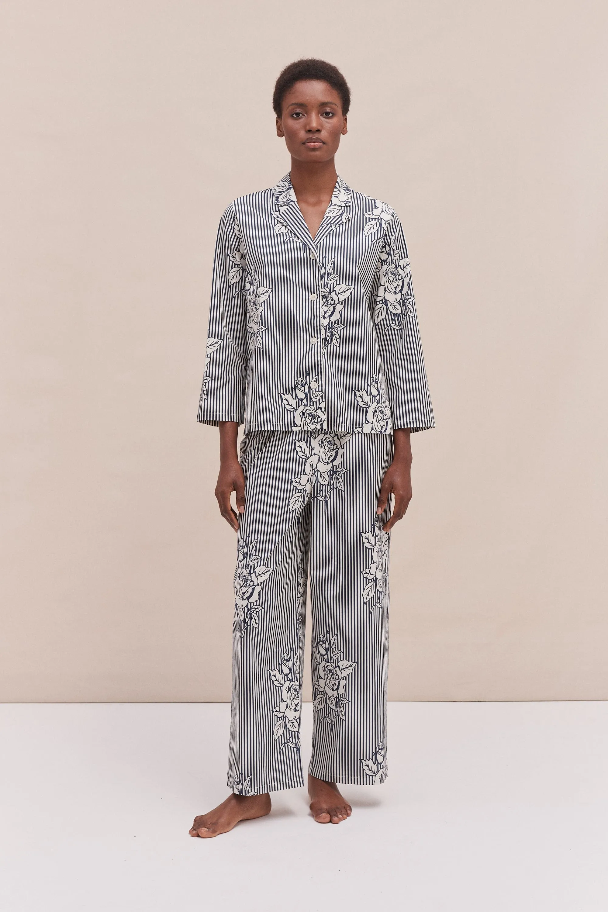 402 Trousers Pinstripe Rose Navy sold by Desmond & Dempsey product image thumbnail 4