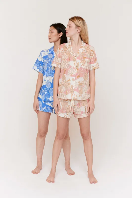 Short Pyjama Set The Pahari Pink/Gold sold by Desmond & Dempsey
