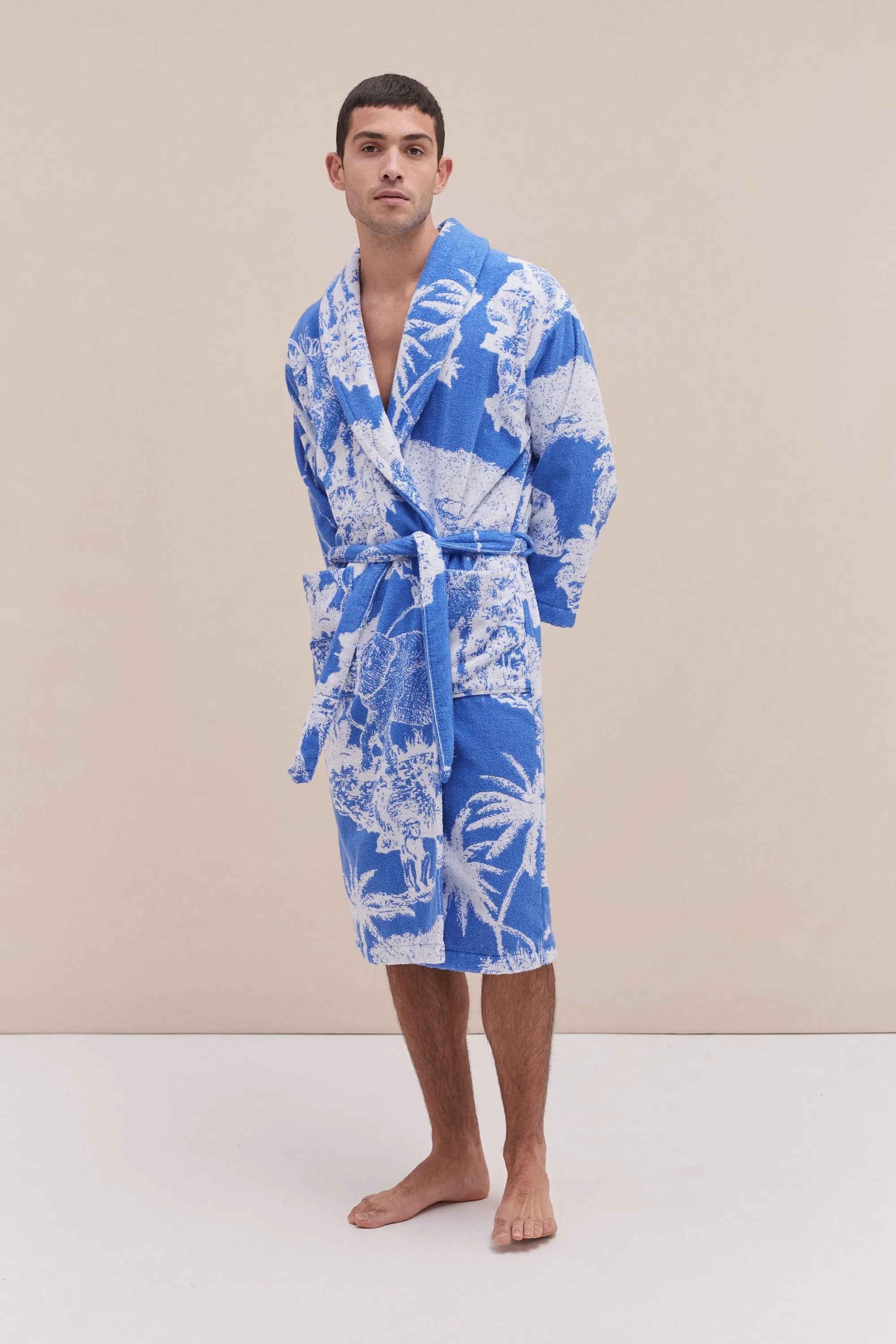 Unisex Towel Robe Loxodonta Print Blue sold by Desmond & Dempsey product image thumbnail 2