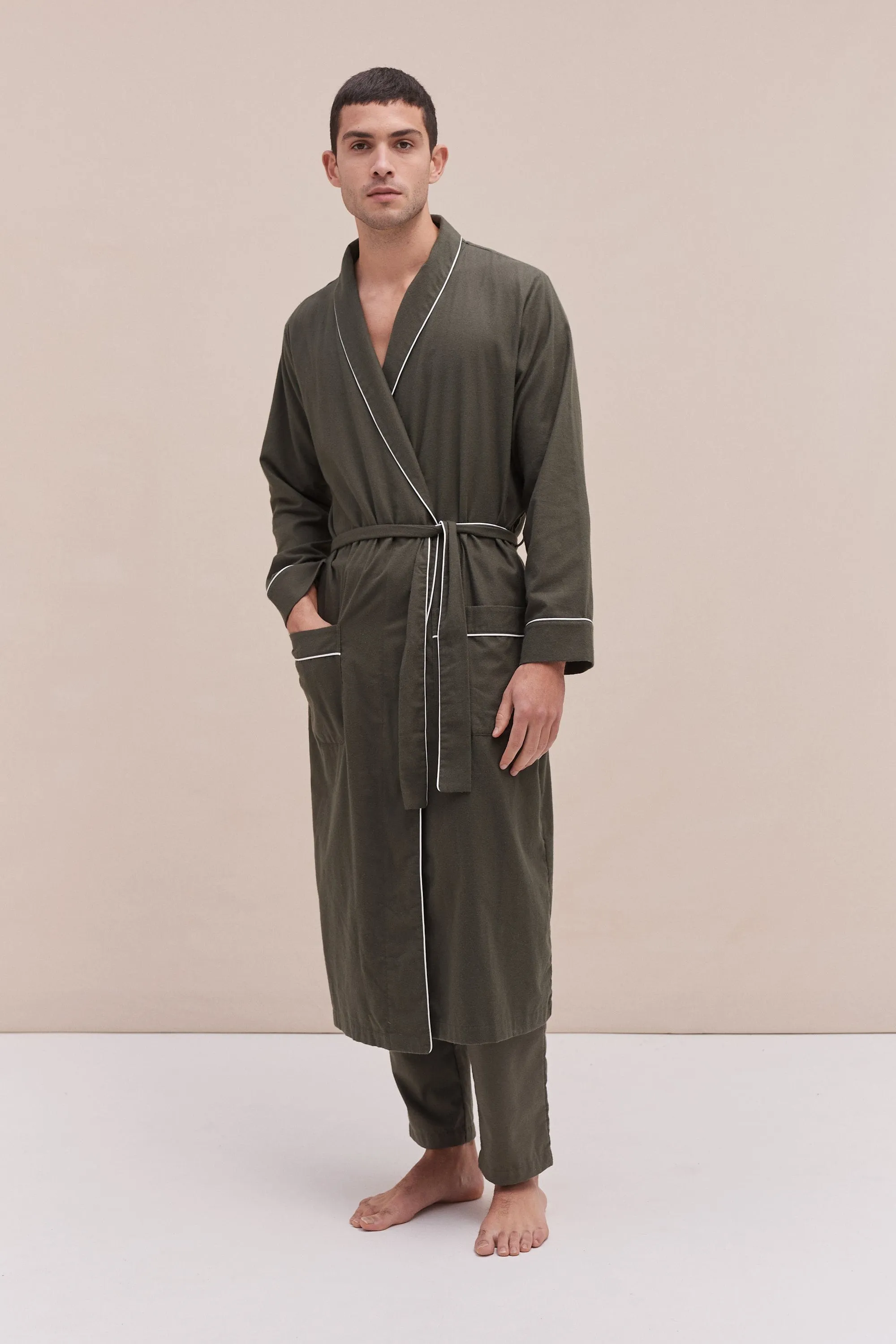 Men’s Robe Brushed Cotton Khaki sold by Desmond & Dempsey product image thumbnail 3