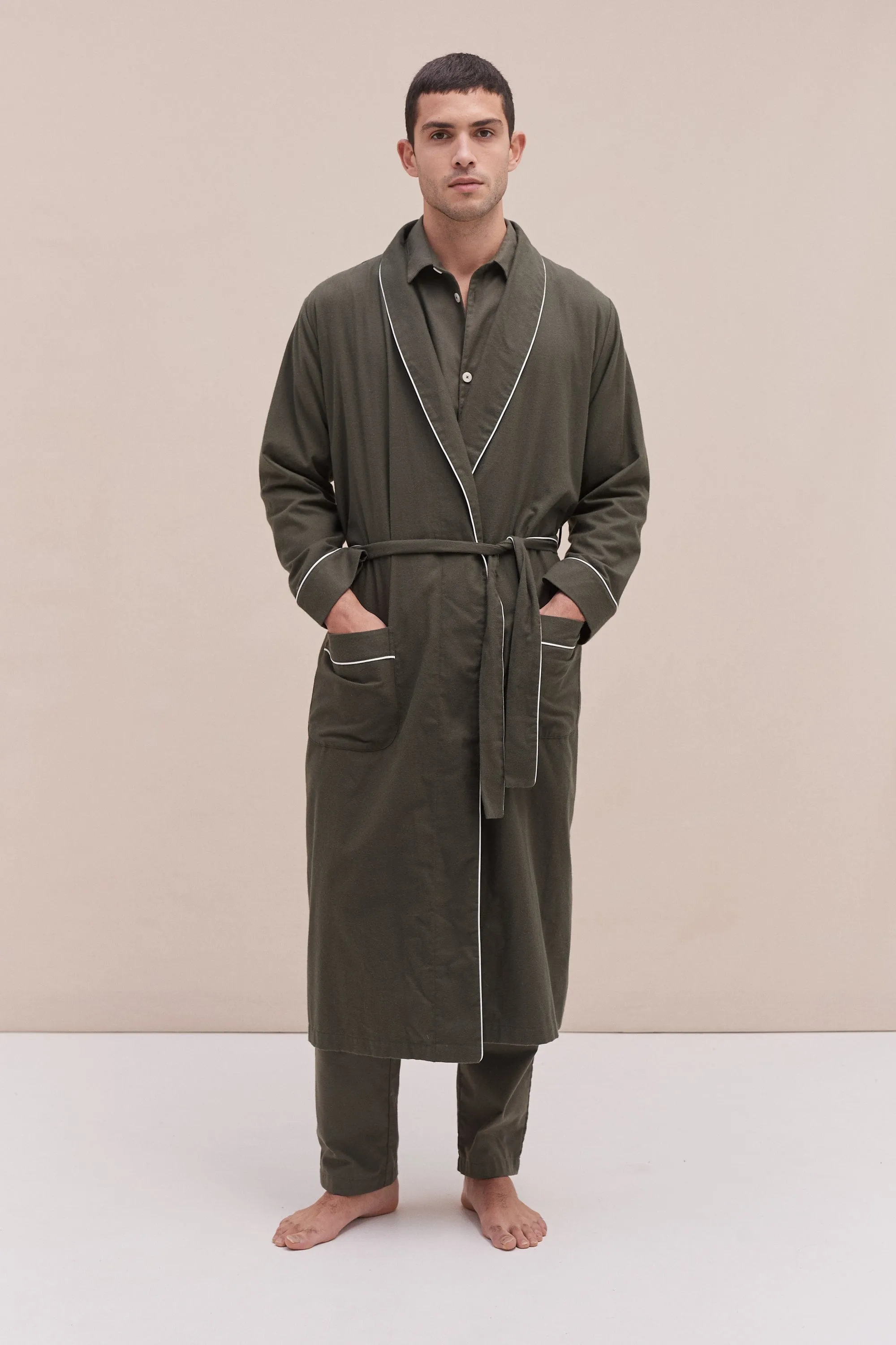 Men’s Robe Brushed Cotton Khaki sold by Desmond & Dempsey product image thumbnail 2