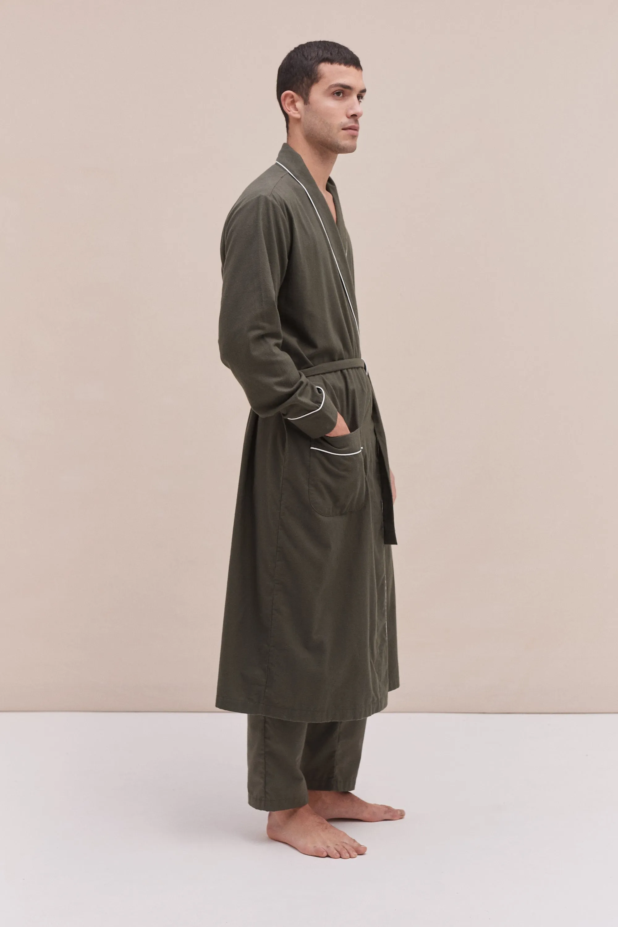 Men’s Robe Brushed Cotton Khaki sold by Desmond & Dempsey product image thumbnail 4