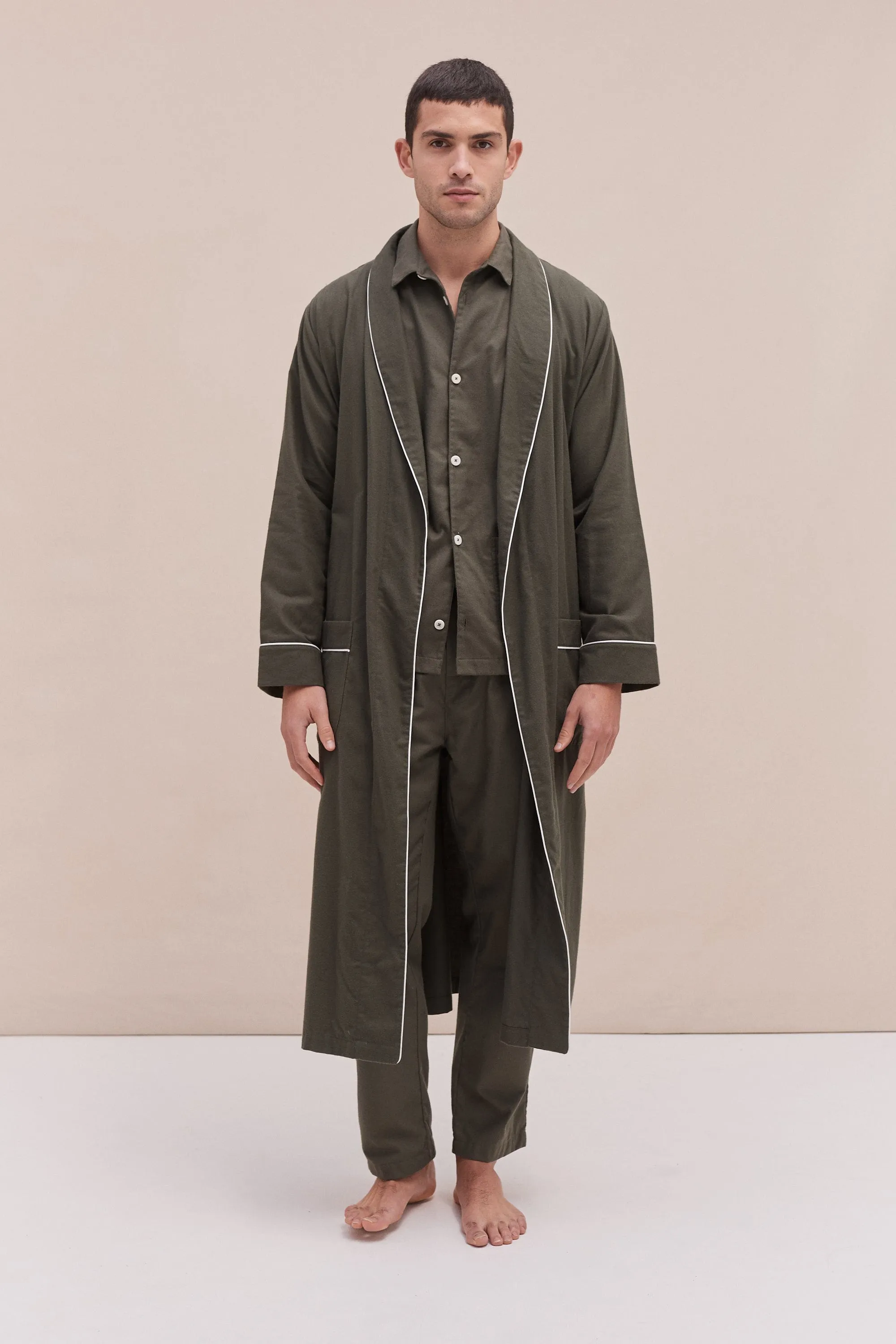 Men’s Robe Brushed Cotton Khaki sold by Desmond & Dempsey