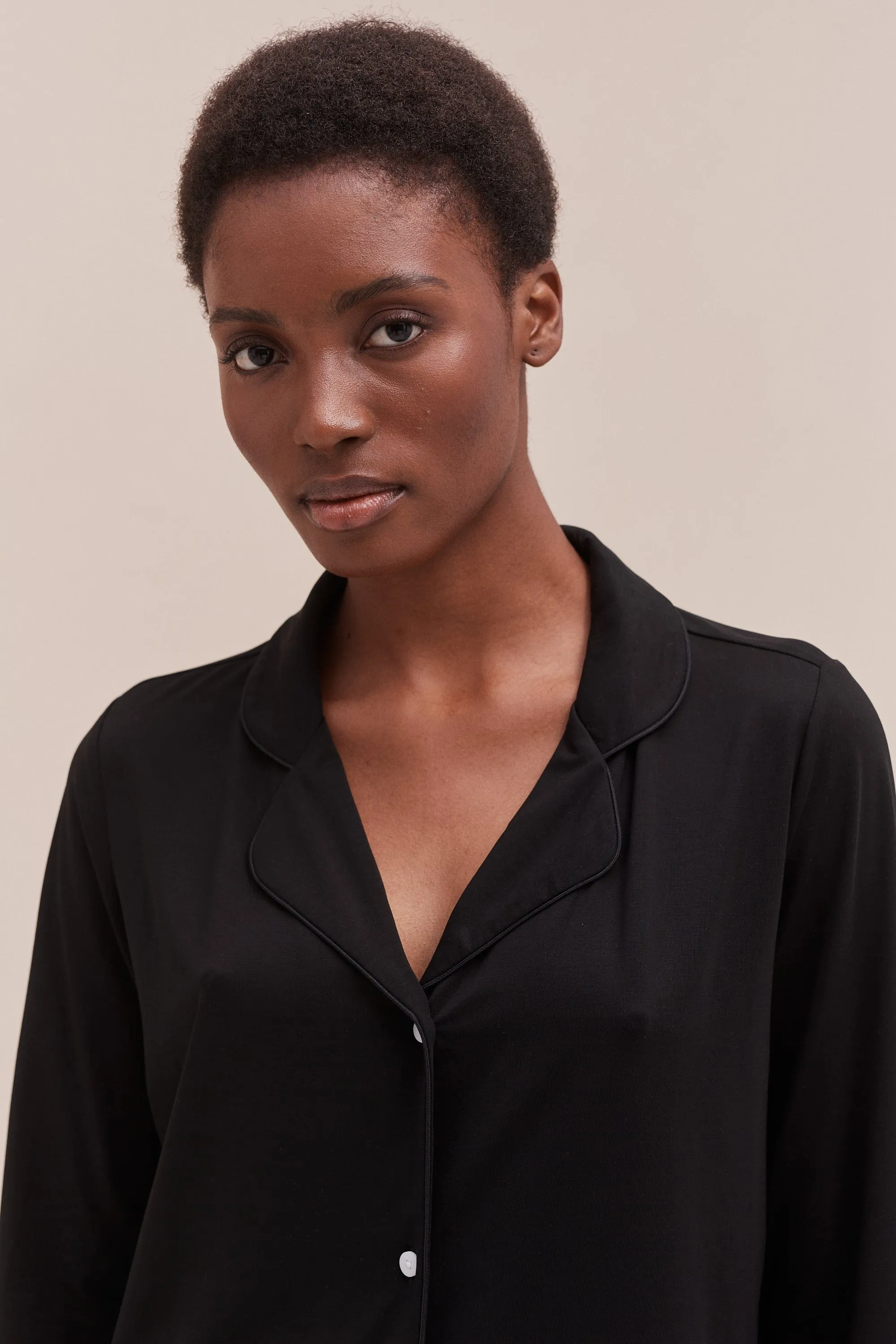 Lyocell Jersey Long Pyjama Set Graphite Black sold by Desmond & Dempsey product image thumbnail 4