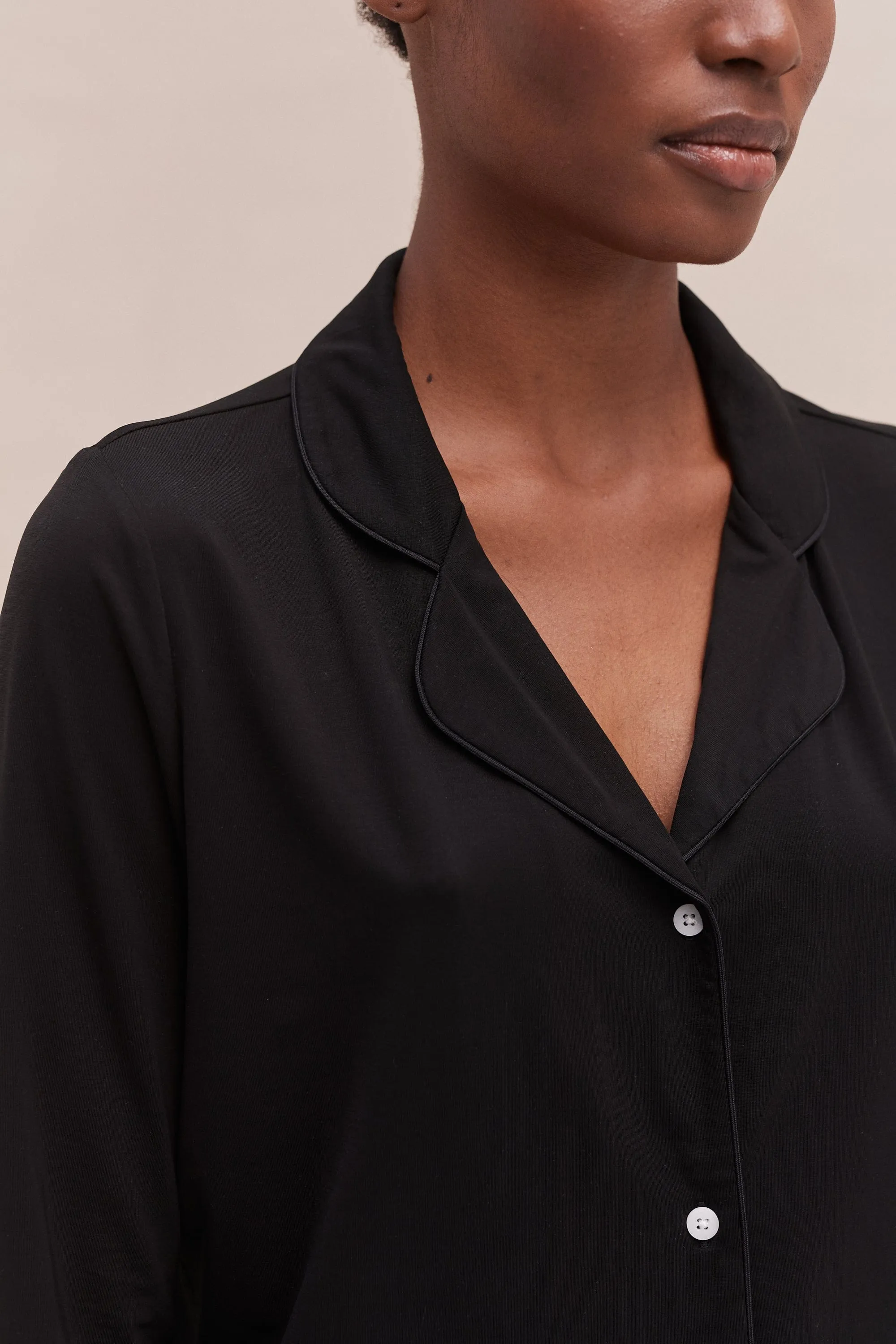 Lyocell Jersey Long Pyjama Set Graphite Black sold by Desmond & Dempsey product image thumbnail 5