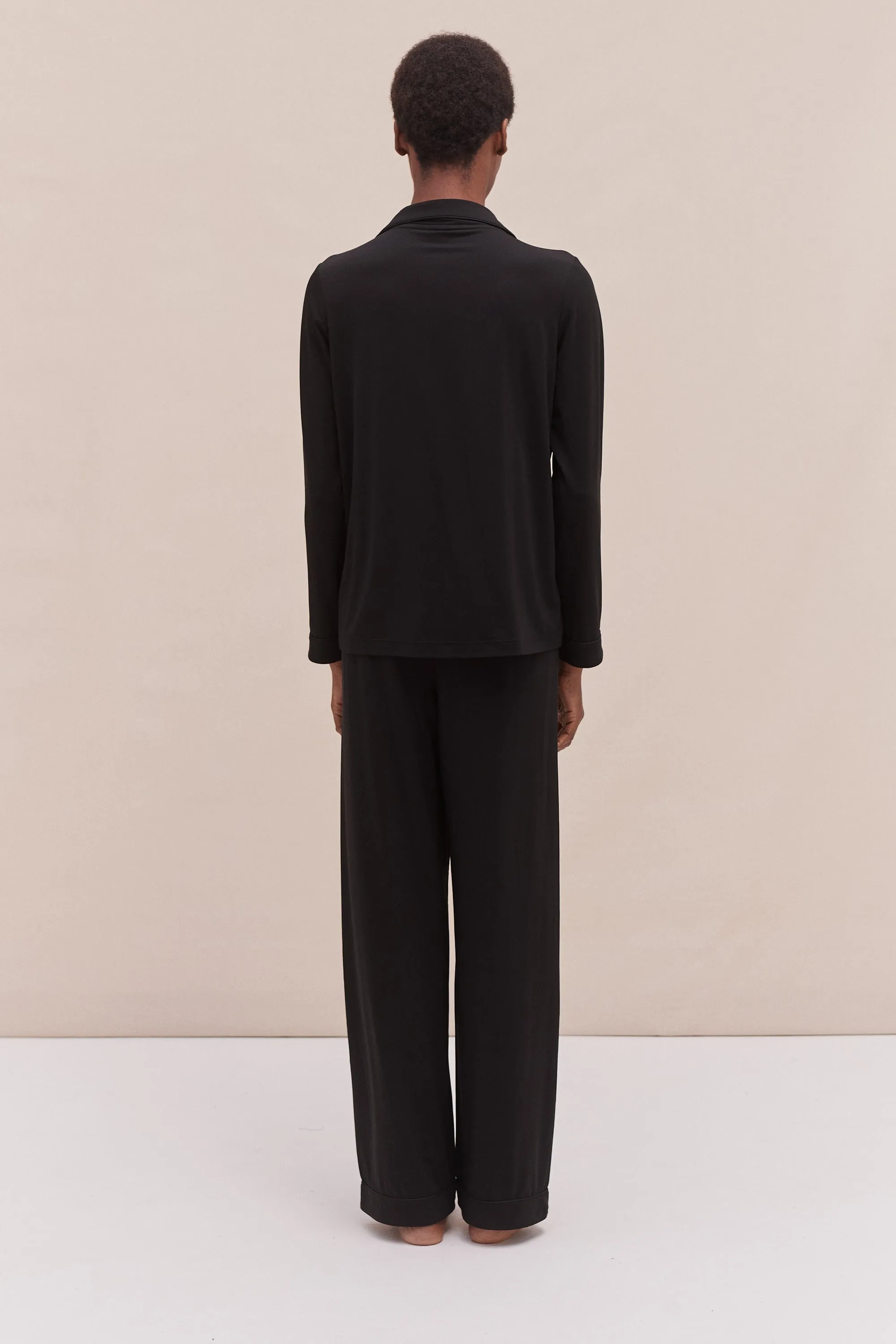 Lyocell Jersey Long Pyjama Set Graphite Black sold by Desmond & Dempsey product image thumbnail 3