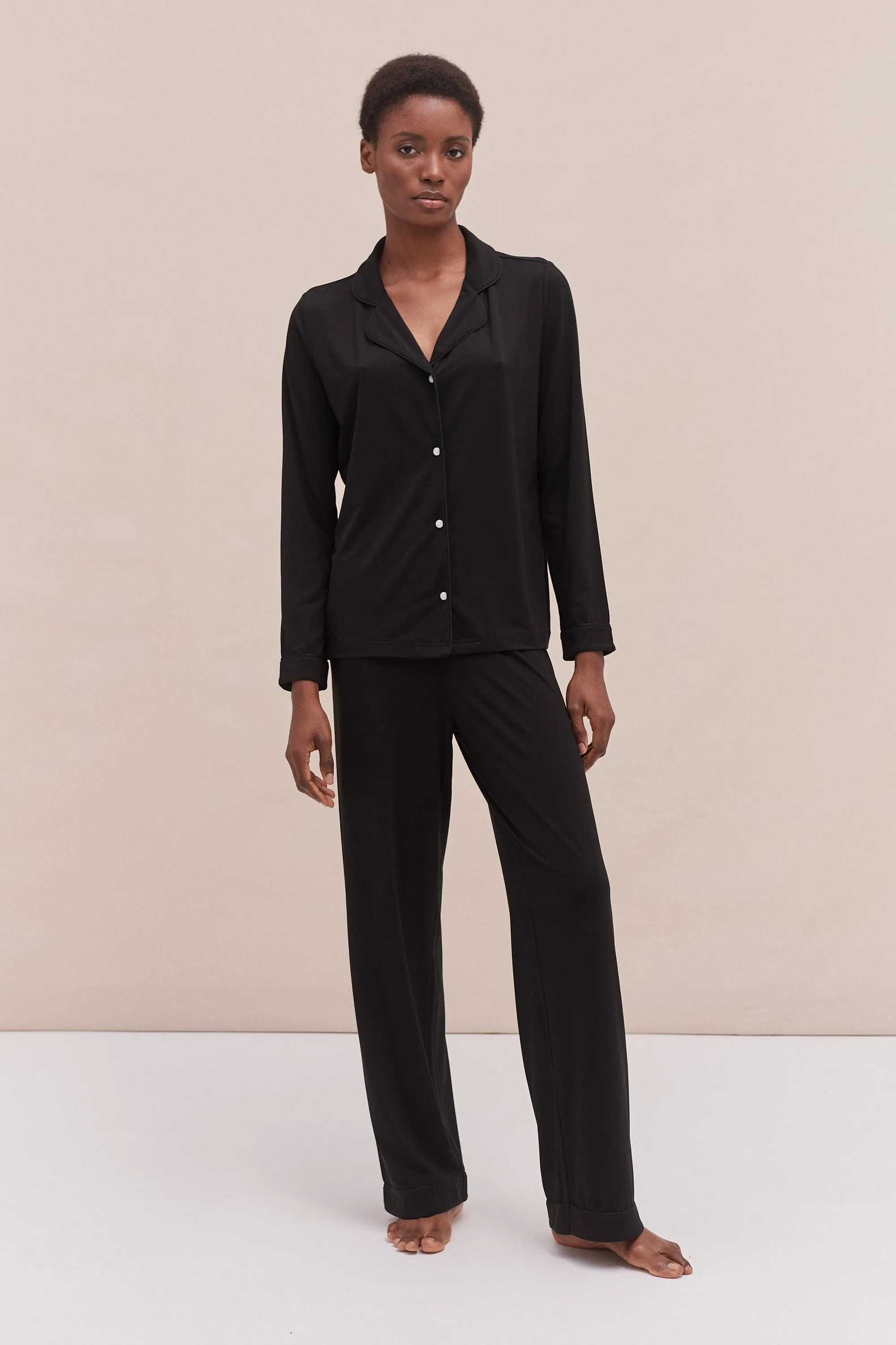 Lyocell Jersey Long Pyjama Set Graphite Black sold by Desmond & Dempsey