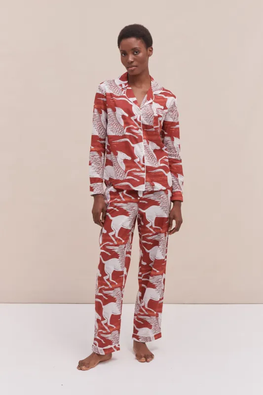 Long Pyjama Set Pegasus Red sold by Desmond & Dempsey