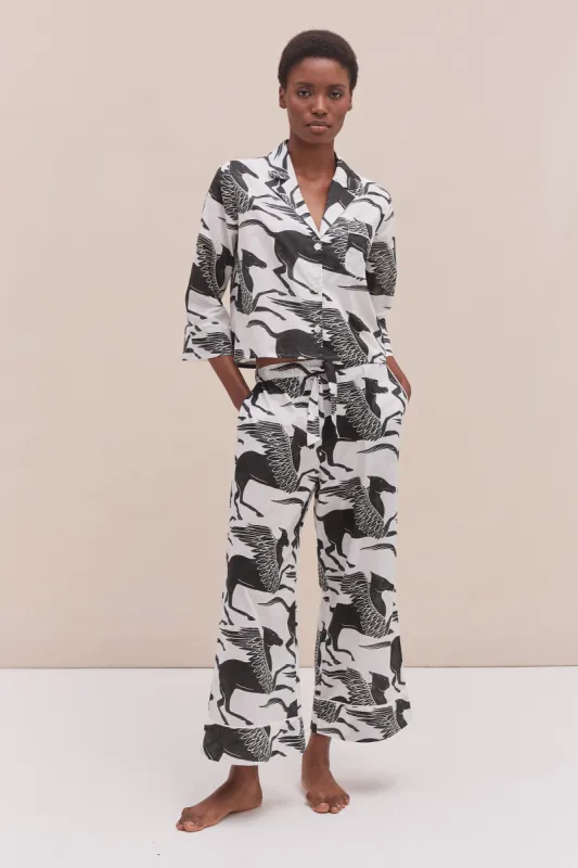 Boxy Shirt and Wide Leg Trouser Set Pegasus White/Black sold by Desmond & Dempsey