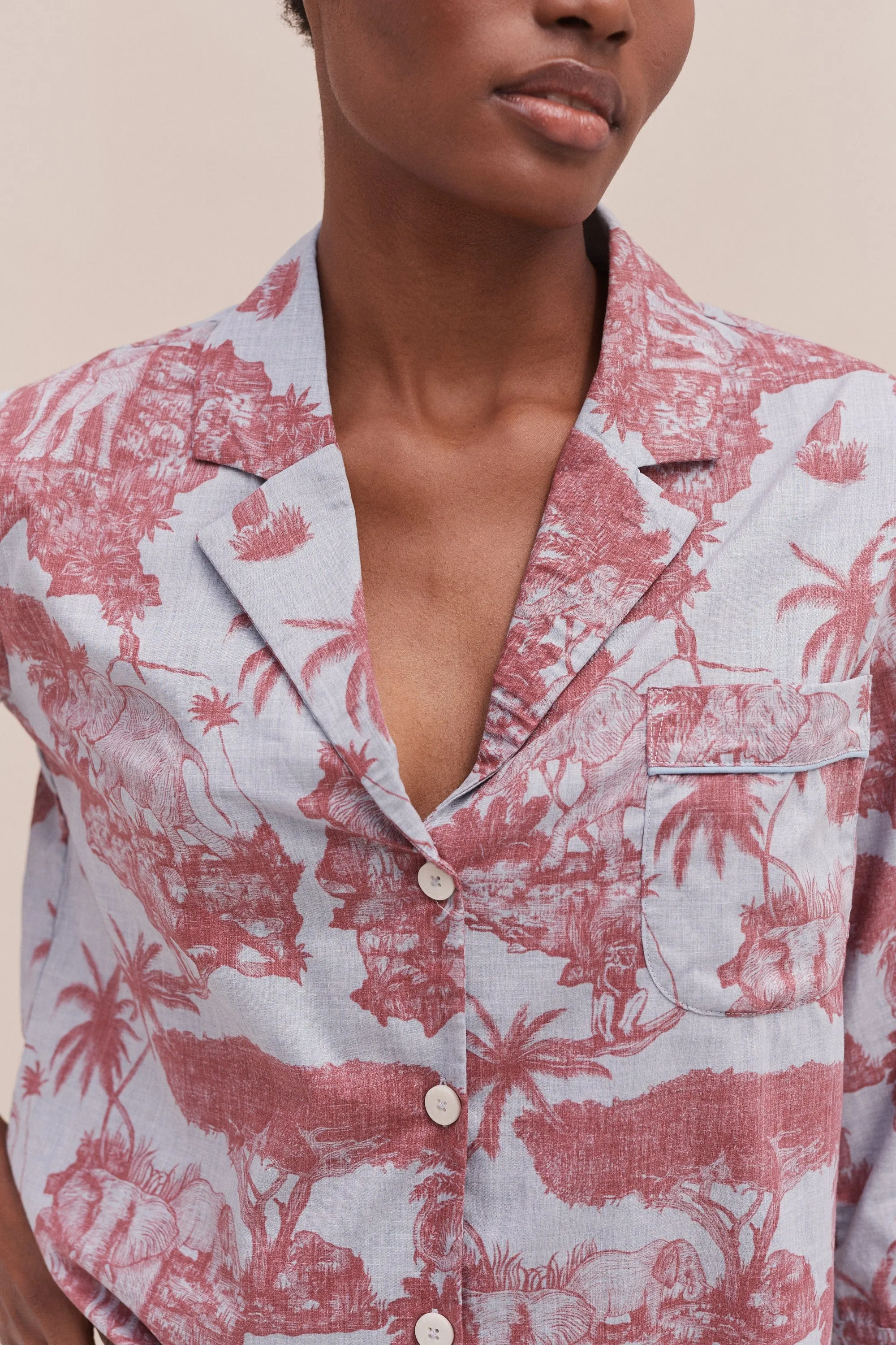 Boxy Shirt and Wide Leg Trouser Set Loxodonta Print Chambray/Red sold by Desmond & Dempsey product image thumbnail 5