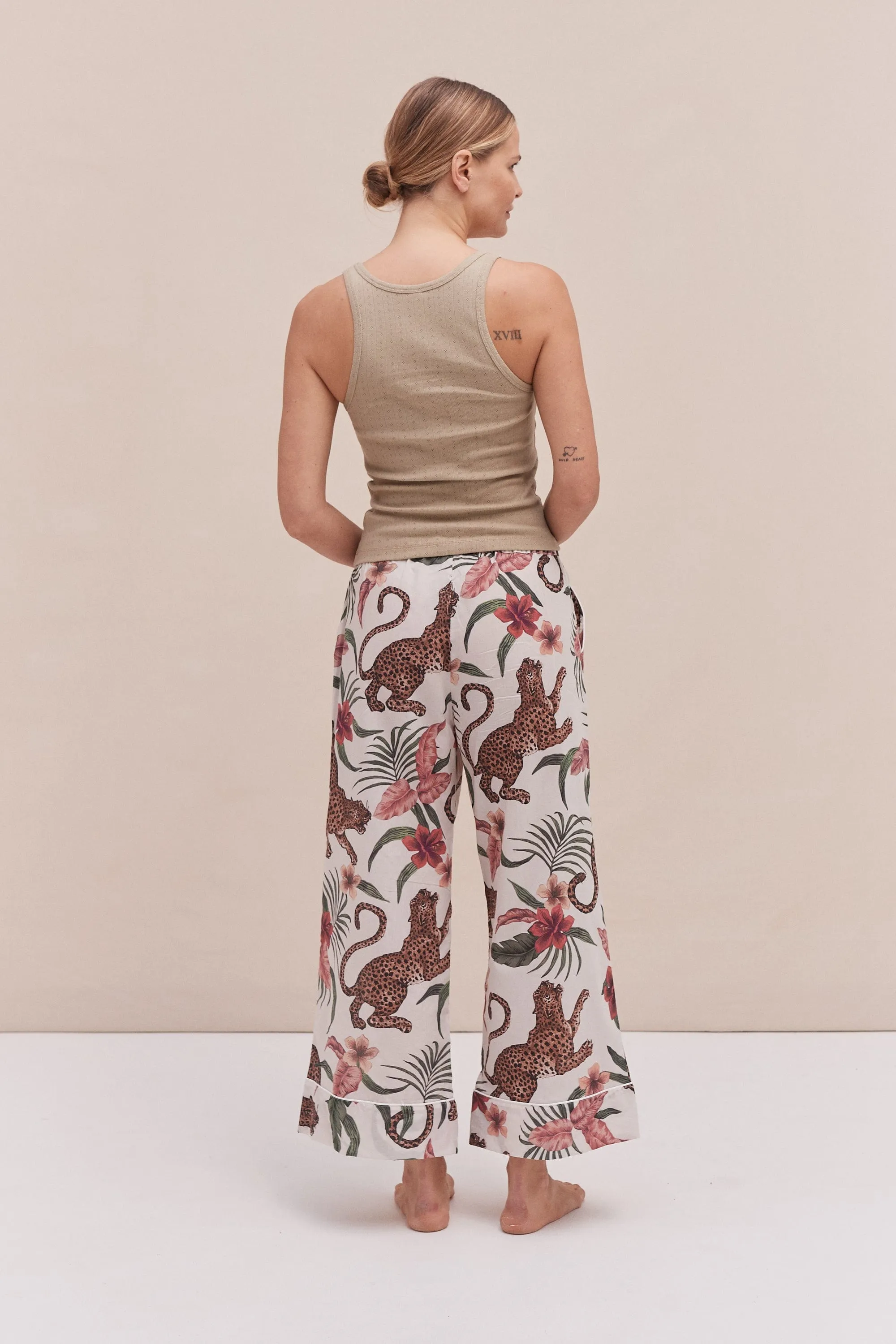 Tank Top & Wide Leg Trouser Set Khaki/Soleia Print Cream sold by Desmond & Dempsey product image thumbnail 3