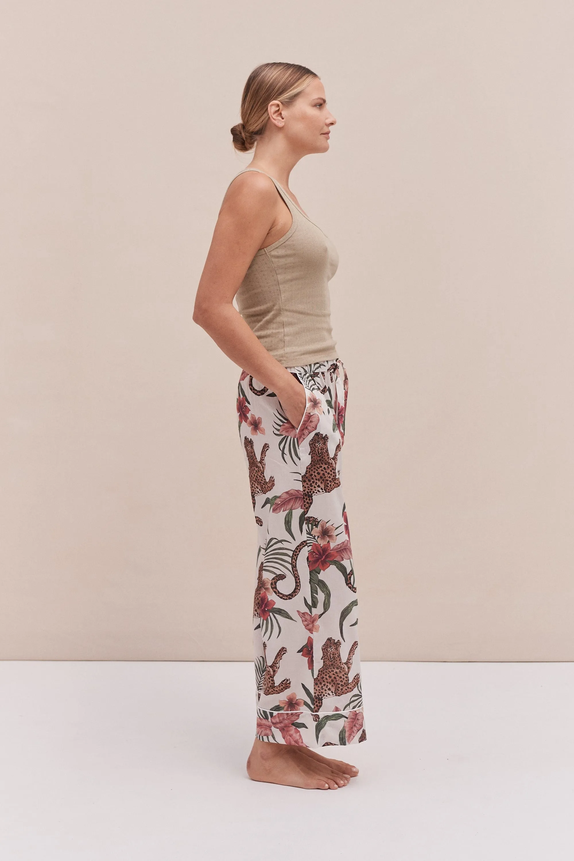 Tank Top & Wide Leg Trouser Set Khaki/Soleia Print Cream sold by Desmond & Dempsey product image thumbnail 2