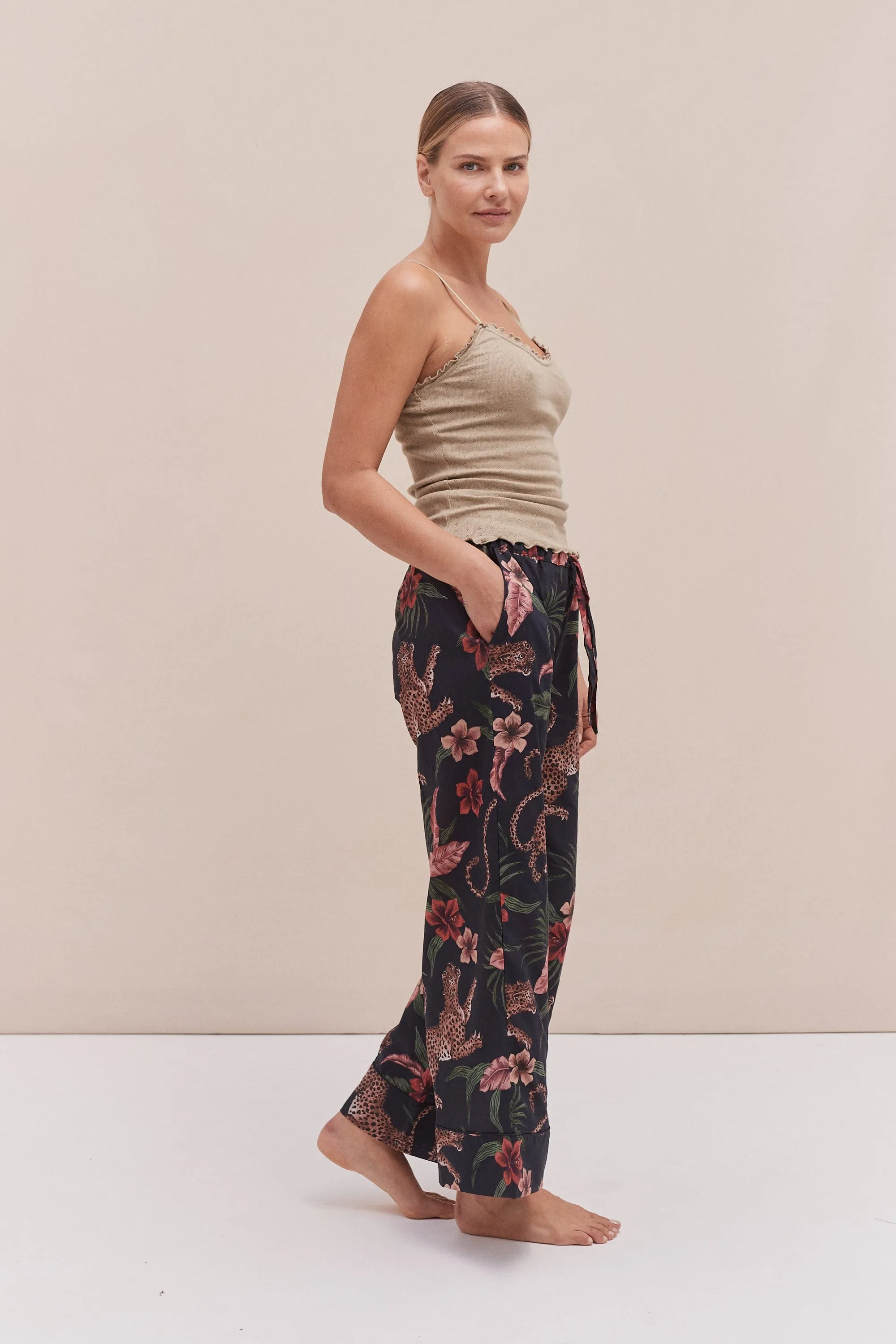 Soft V Tank Top & Wide Leg Trouser Set Khaki/Soleia Print Multi sold by Desmond & Dempsey product image thumbnail 2