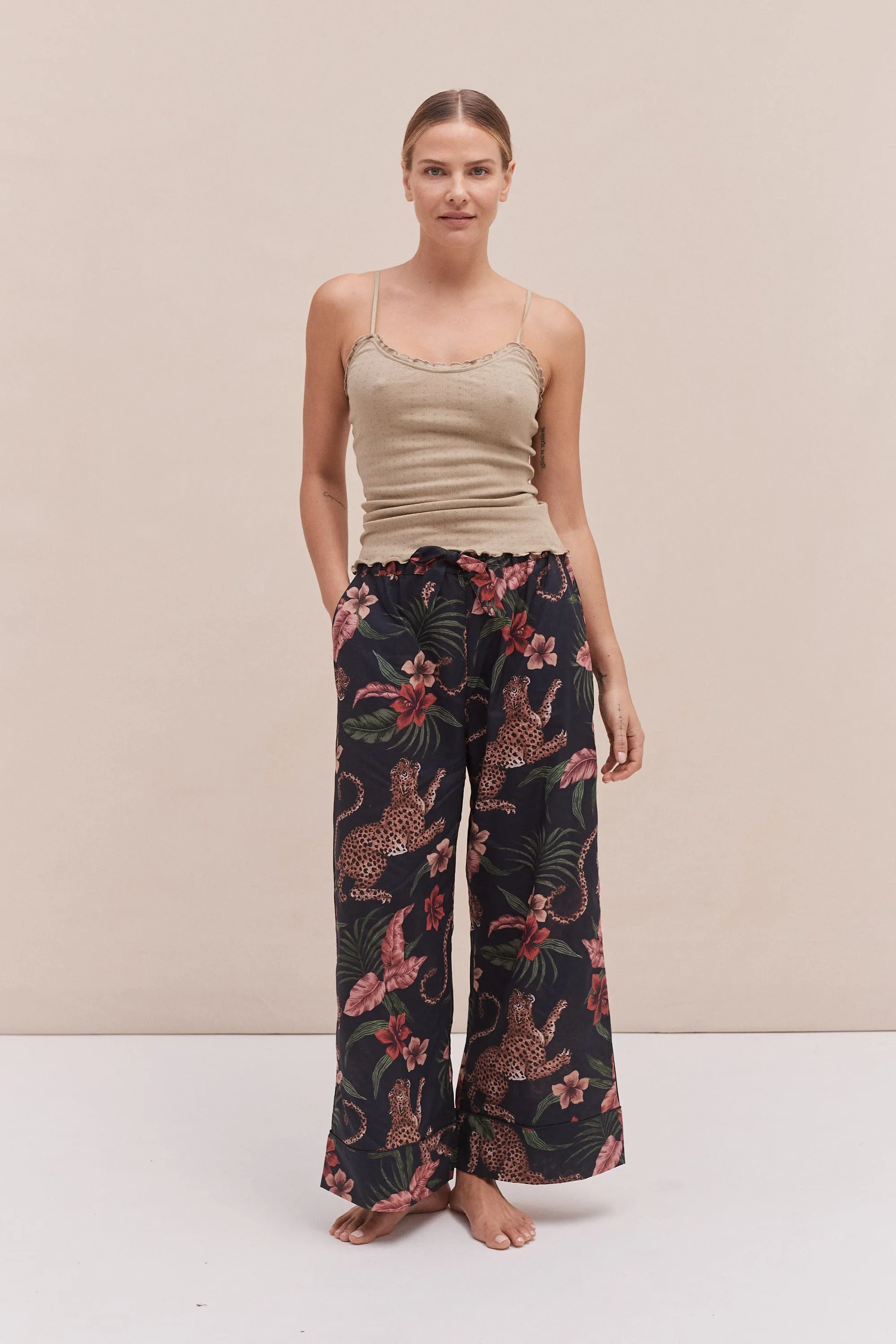 Soft V Tank Top & Wide Leg Trouser Set Khaki/Soleia Print Multi sold by Desmond & Dempsey