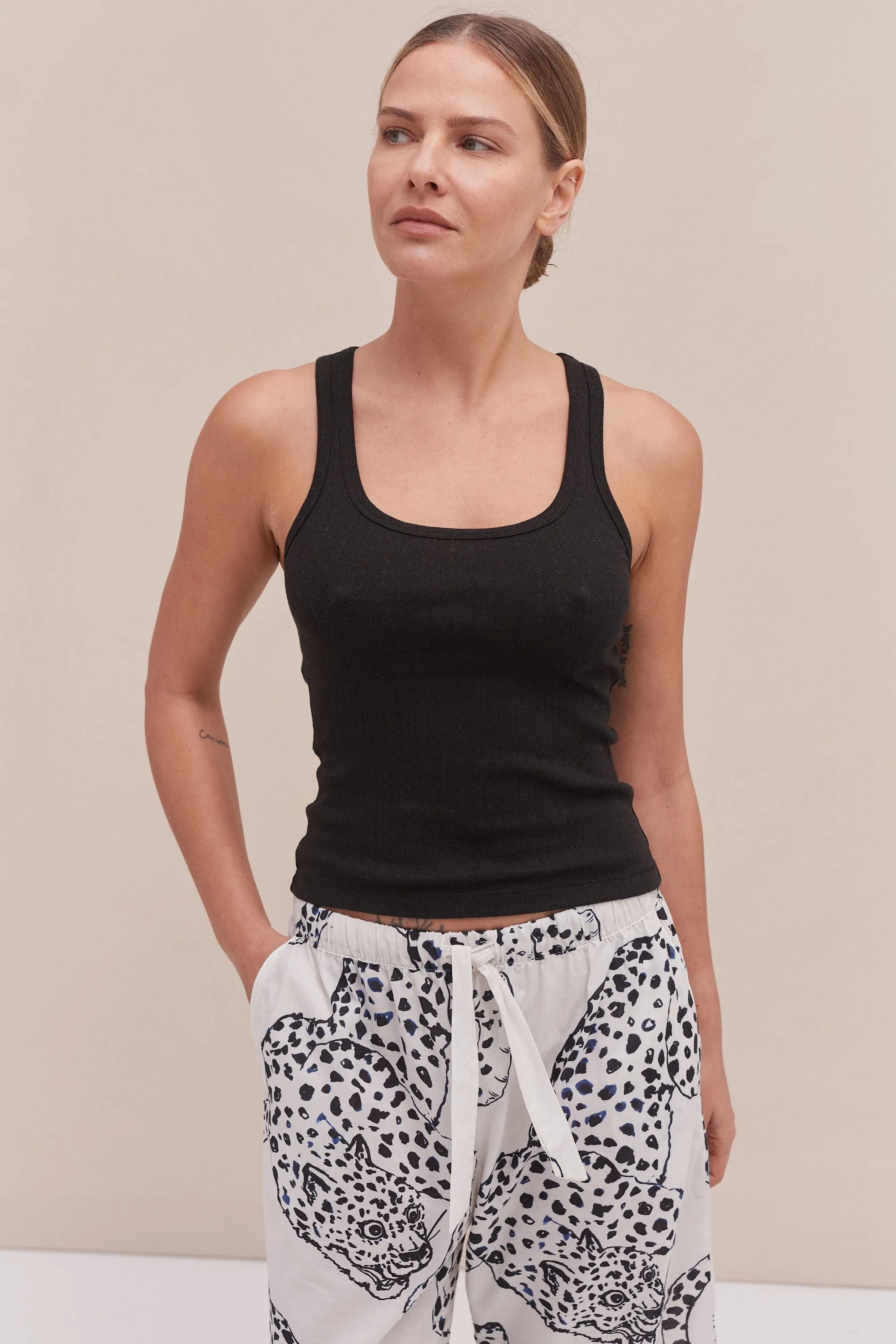 Tank Top & Wide Leg Trouser Set Black/The Jag Print Cream sold by Desmond & Dempsey product image thumbnail 4