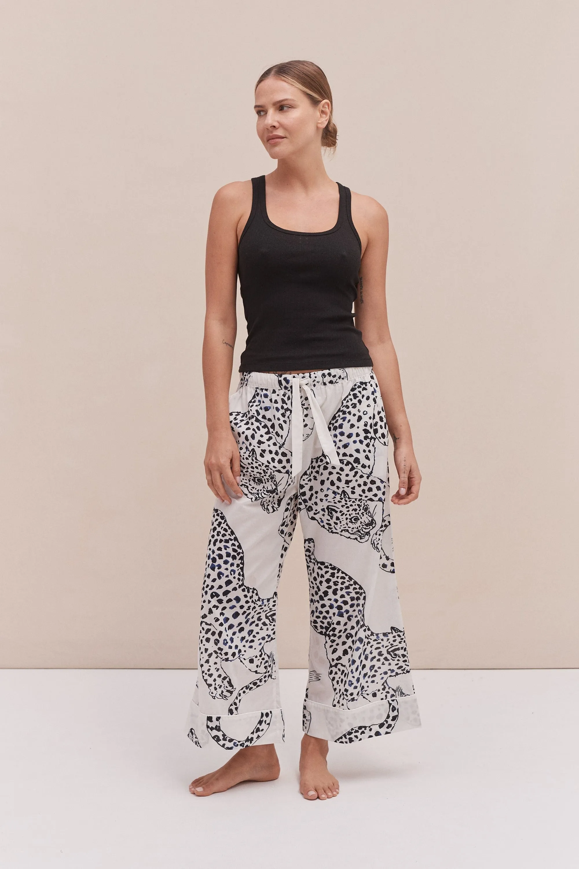 Tank Top & Wide Leg Trouser Set Black/The Jag Print Cream sold by Desmond & Dempsey