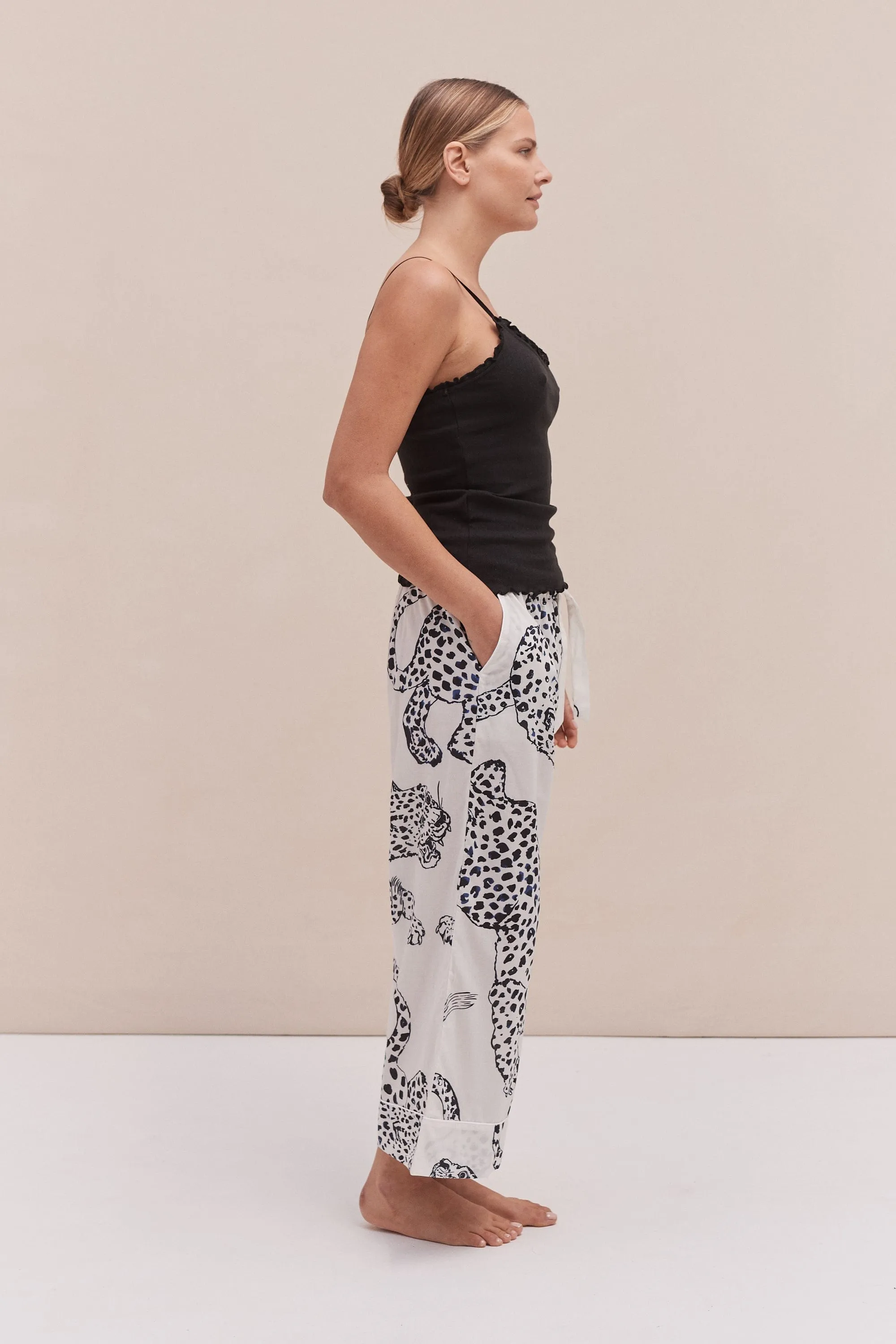 Soft V Tank Top & Wide Leg Trouser Set Black/The Jag Print Cream sold by Desmond & Dempsey product image thumbnail 2