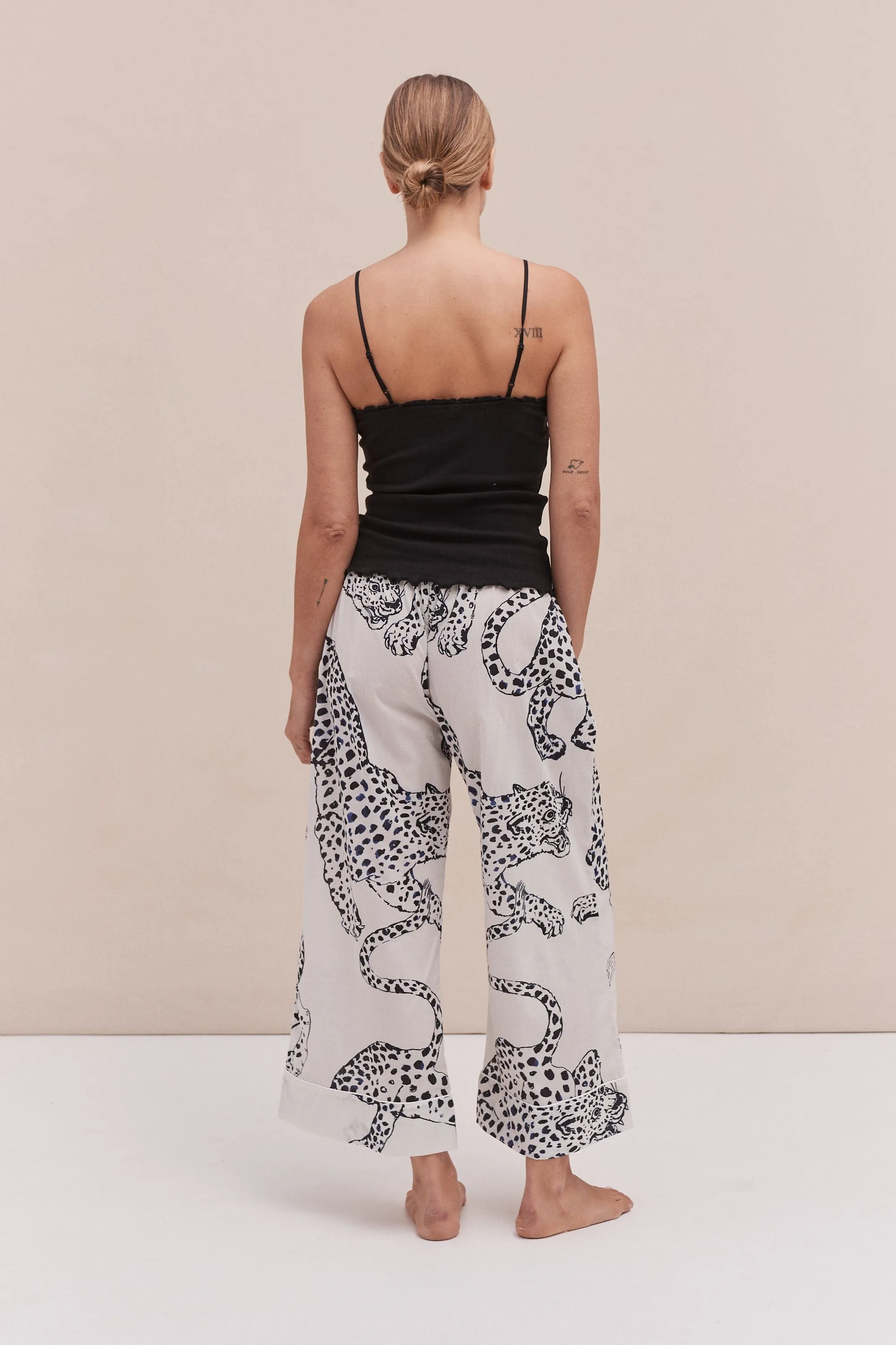 Soft V Tank Top & Wide Leg Trouser Set Black/The Jag Print Cream sold by Desmond & Dempsey product image thumbnail 3