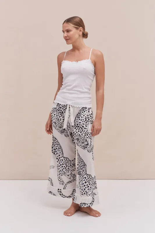 Soft V Tank Top & Wide Leg Trouser Set White/The Jag Print Cream sold by Desmond & Dempsey