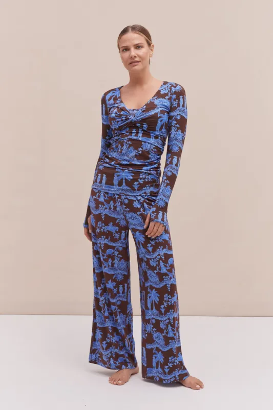 Lyocell Jersey Twist Top & Fold Over Trousers Set A Laced Dream Espresso/Blue sold by Desmond & Dempsey