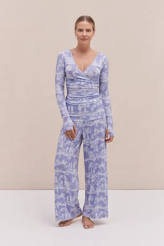 Lyocell Jersey Wrap Top & Fold Over Trousers Set A Laced Dream Blue sold by Desmond & Dempsey