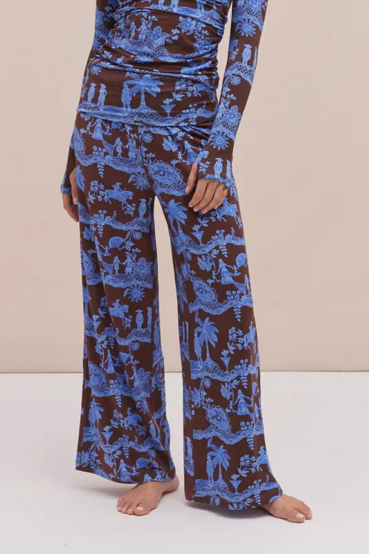 Lyocell Jersey Fold Over Trousers A Laced Dream Espresso/Blue sold by Desmond & Dempsey