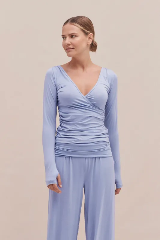 Lyocell Jersey Wrap Top Blue sold by Desmond & Dempsey