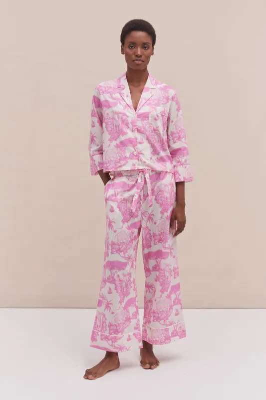 Boxy Shirt and Wide Leg Trouser Set Loxodonta Print Pink sold by Desmond & Dempsey