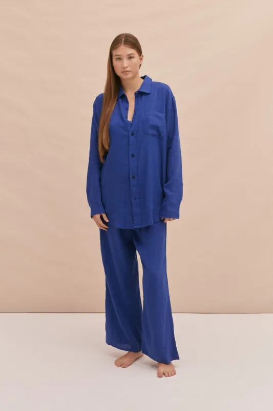 BV Lounge Trouser Lazuli Cobalt Blue Linen sold by Desmond & Dempsey