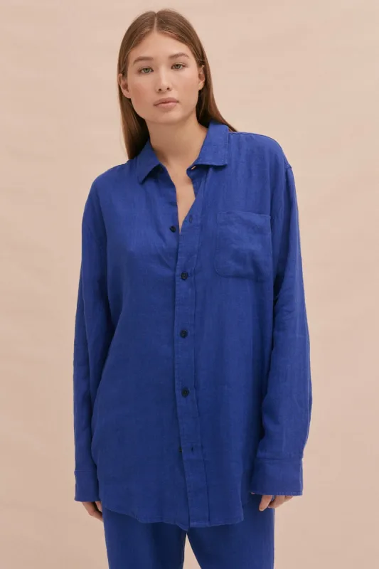 BV Lounge Shirt Lazuli Cobalt Blue Linen sold by Desmond & Dempsey