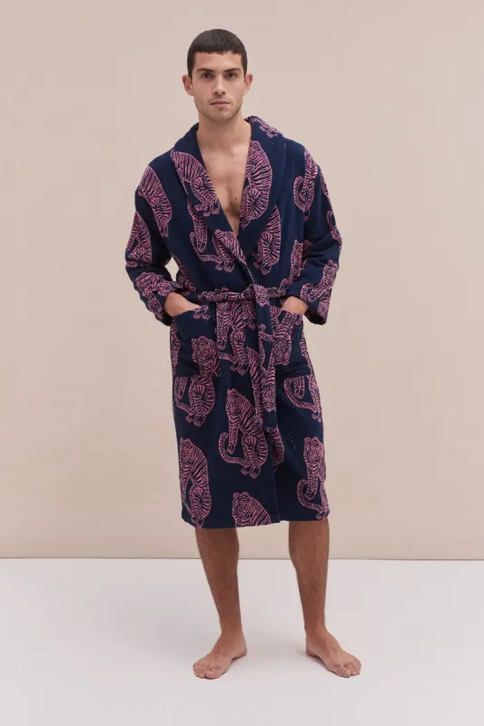 Unisex Towel Robe Sansindo Print Navy Pink sold by Desmond & Dempsey