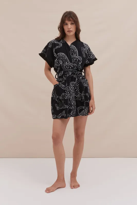 Short Towel Robe The Jag Print Black sold by Desmond & Dempsey