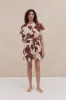 Short Towel Robe Grand Hibiscus Print Cream sold by Desmond & Dempsey