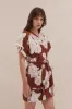Short Towel Robe Grand Hibiscus Print Brown sold by Desmond & Dempsey