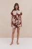 Short Towel Robe Grand Hibiscus Print Brown sold by Desmond & Dempsey