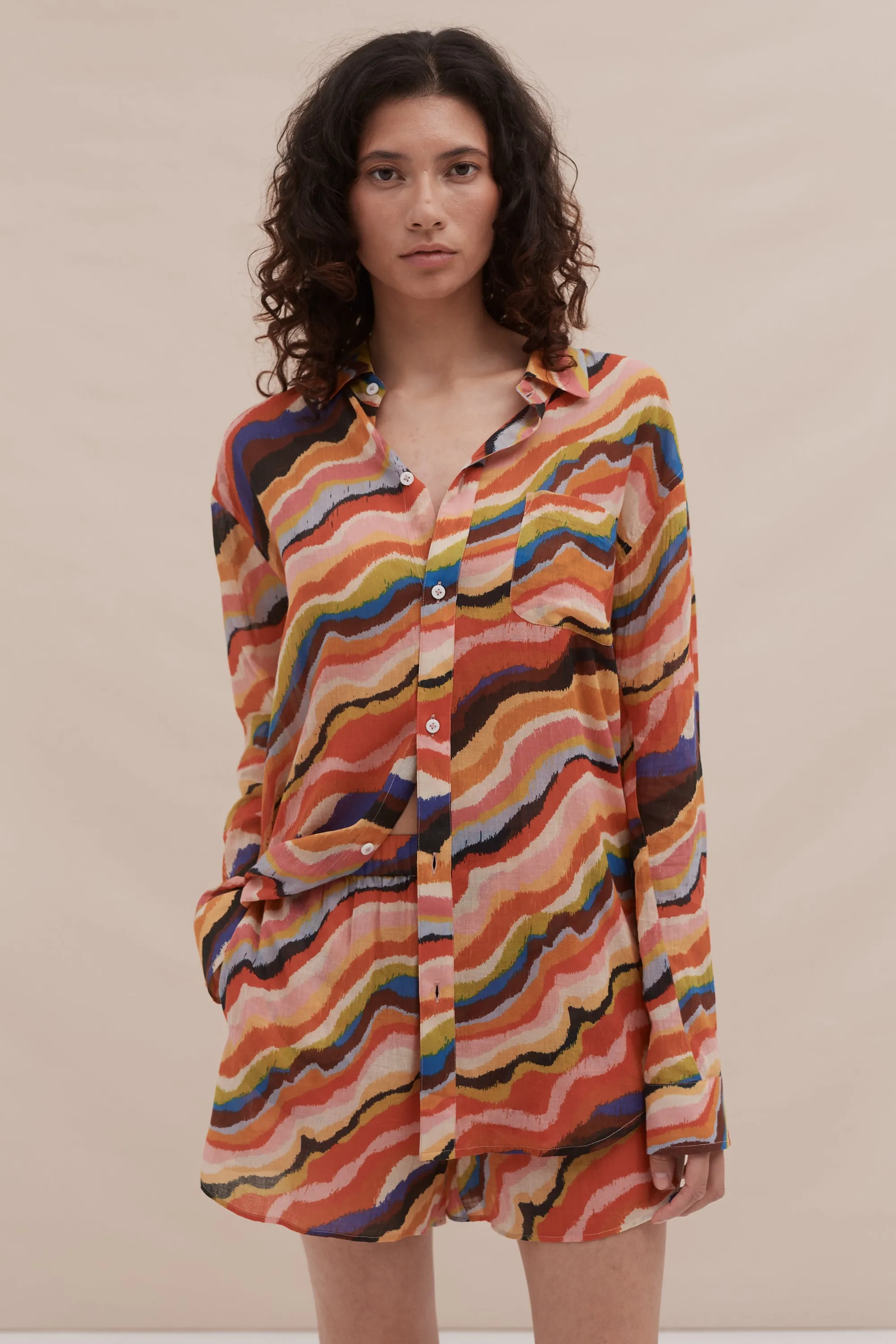 Lounge Shirt & Easy Short Set Tide Print Multi sold by Desmond & Dempsey product image thumbnail 4