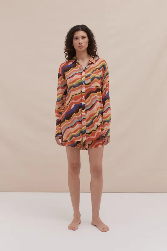 Lounge Shirt & Easy Short Set Tide Print Multi sold by Desmond & Dempsey