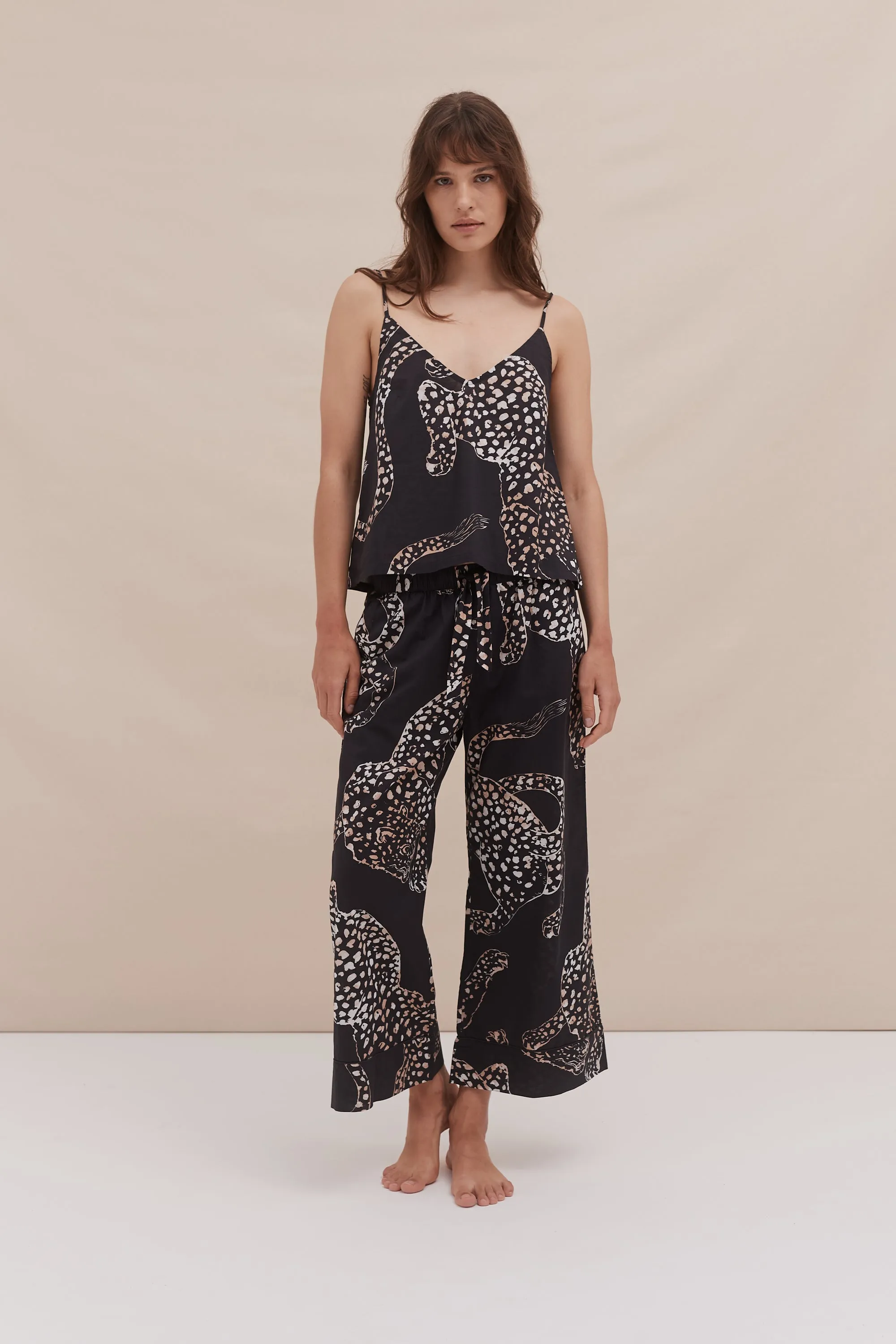 Cami Top and Wide Leg Trouser Set The Jag Print Navy sold by Desmond & Dempsey