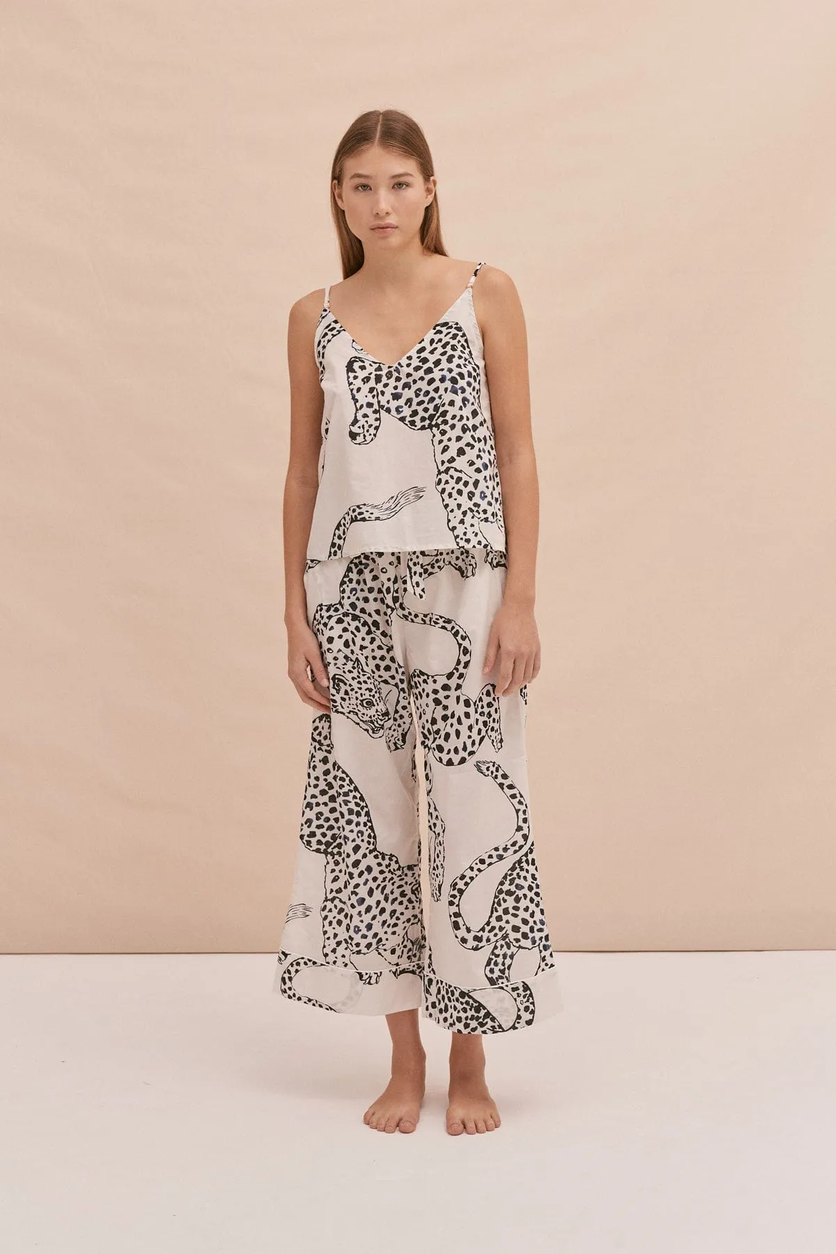 Cami Top and Wide Leg Trouser Set The Jag Print Cream sold by Desmond & Dempsey