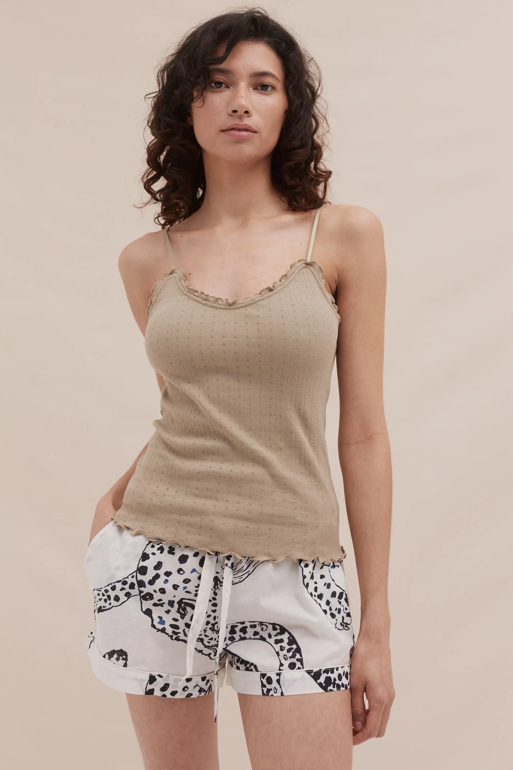 Soft V Tank Top & Shorts Set Khaki/The Jag Print Cream sold by Desmond & Dempsey product image thumbnail 4