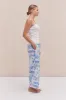 Soft V Tank Top & Wide Leg Trouser Set White/Loxodonta Print Blue sold by Desmond & Dempsey