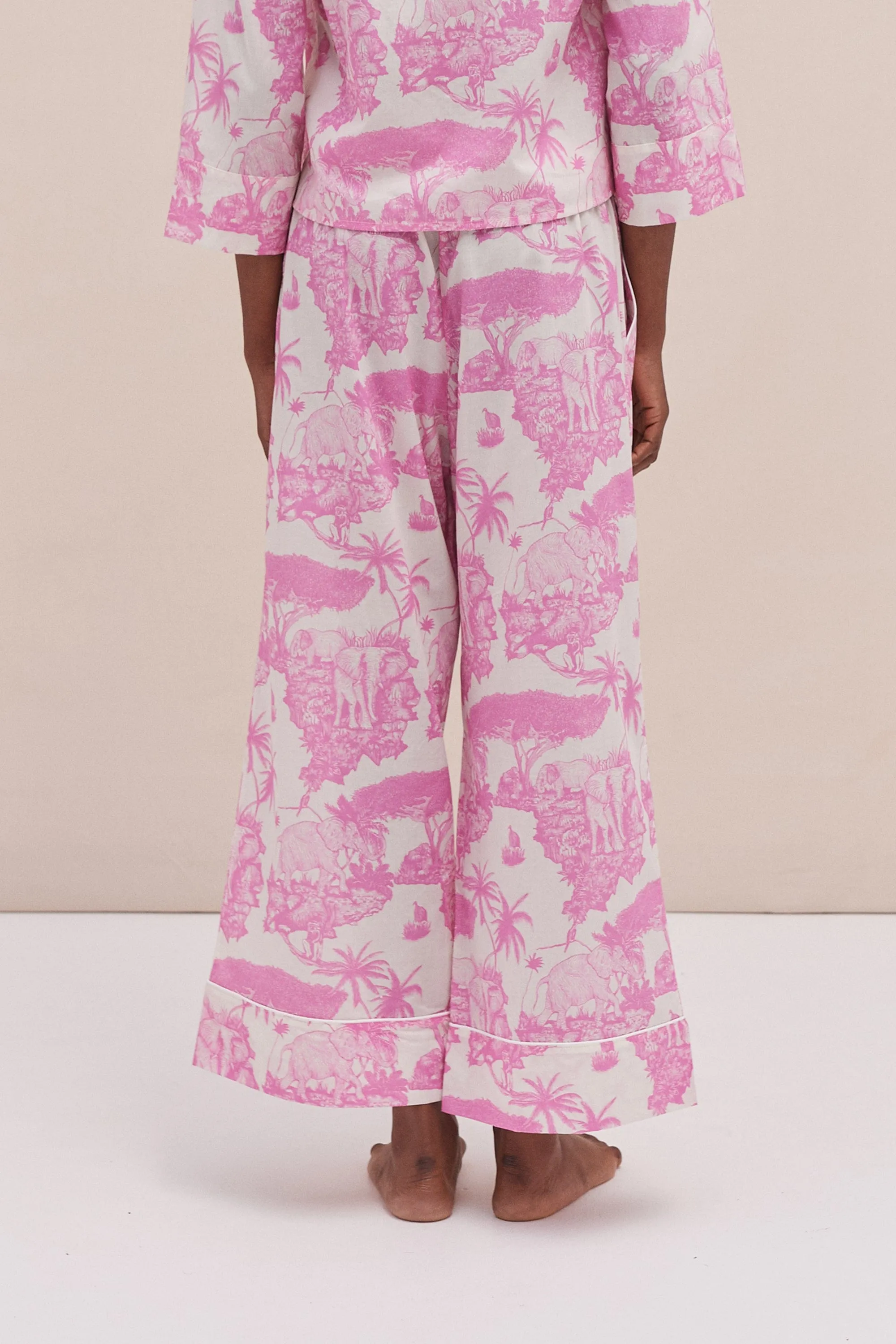 Wide Leg Pyjama Trousers Loxodonta Print Pink sold by Desmond & Dempsey product image thumbnail 3