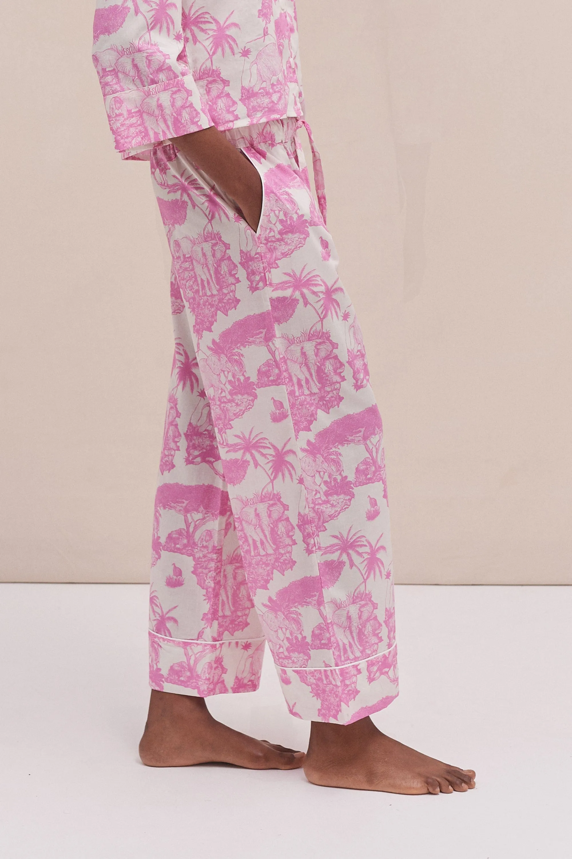 Wide Leg Pyjama Trousers Loxodonta Print Pink sold by Desmond & Dempsey product image thumbnail 2