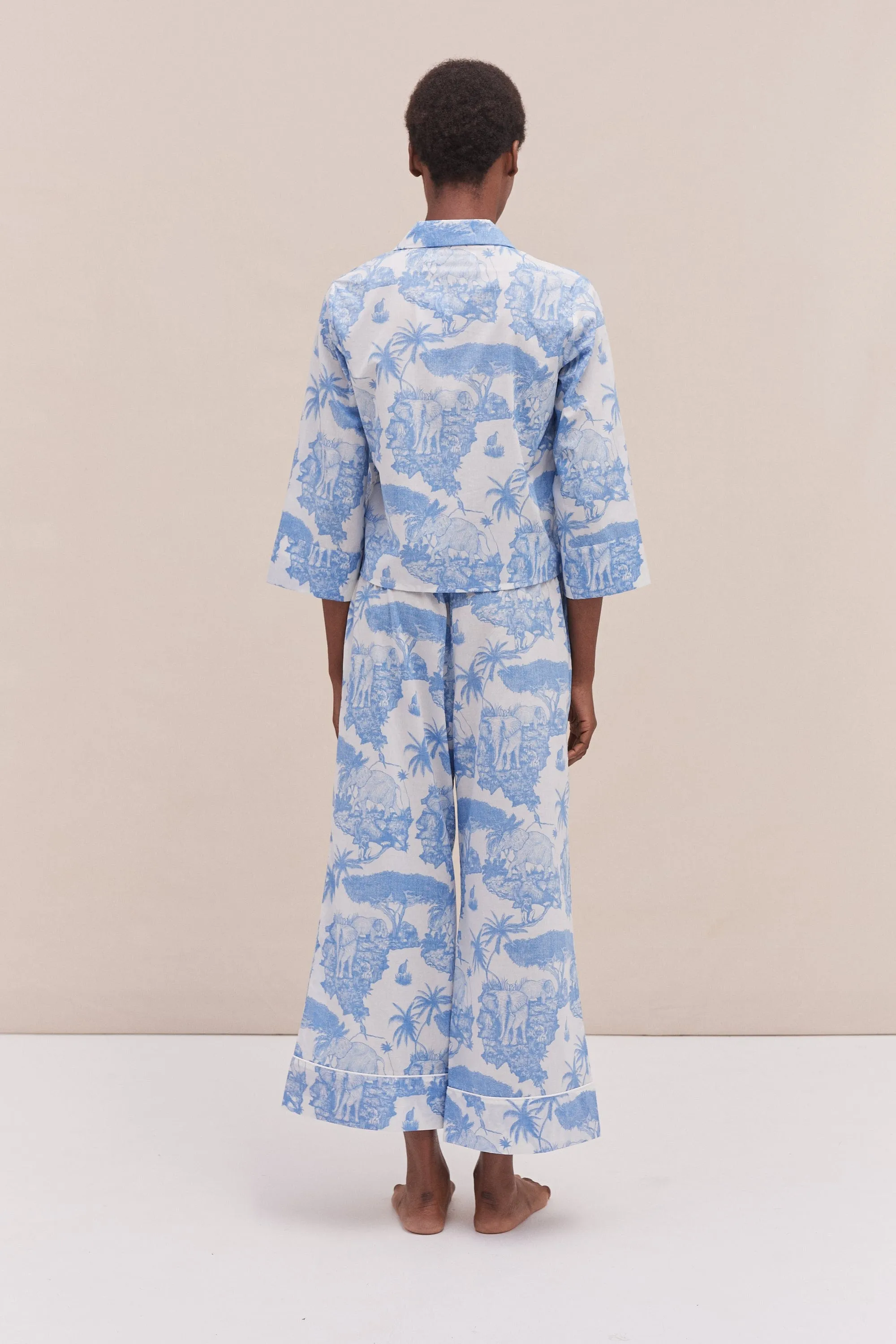 Boxy Shirt and Wide Leg Trouser Set Loxodonta Print Blue sold by Desmond & Dempsey product image thumbnail 3