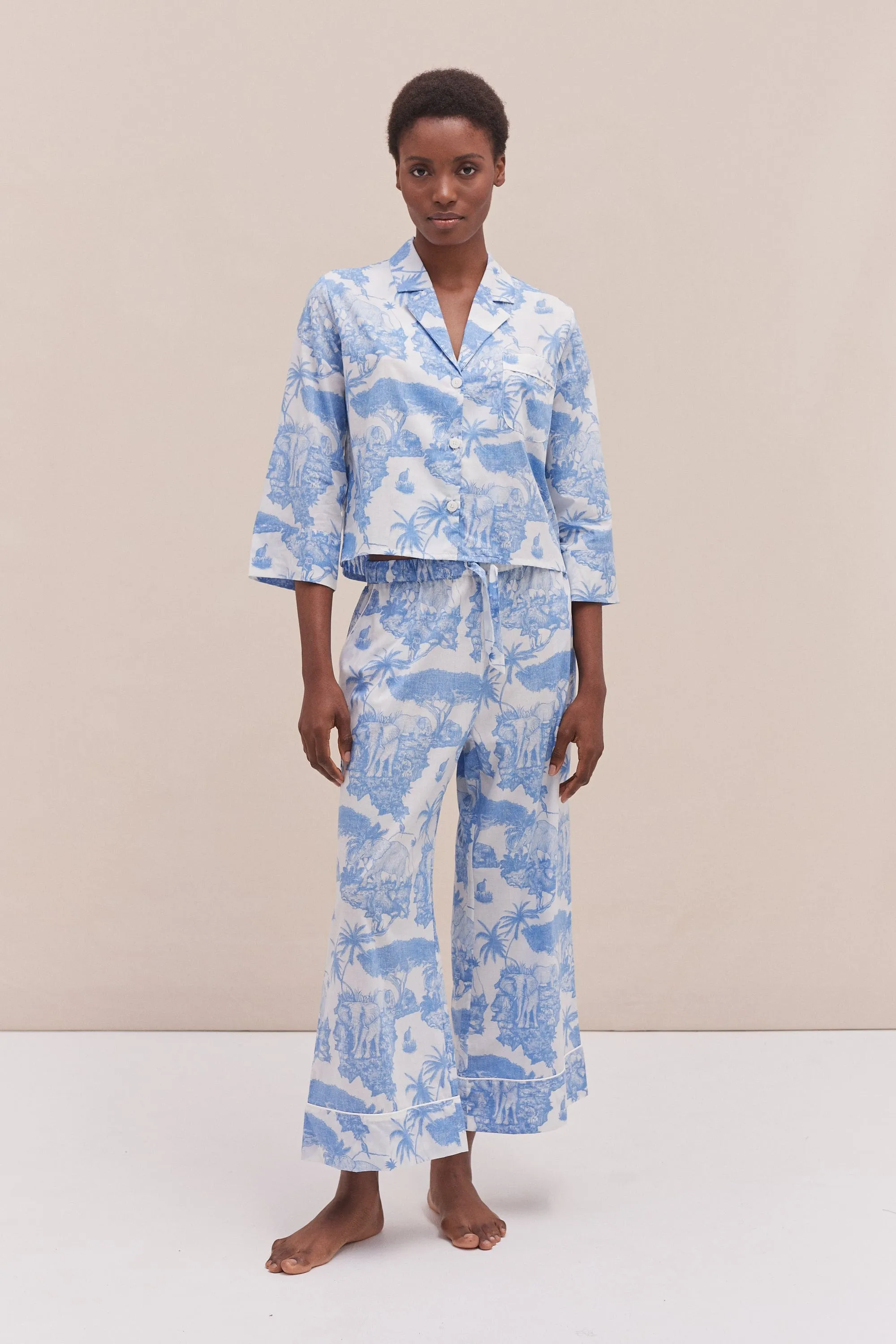 Boxy Shirt and Wide Leg Trouser Set Loxodonta Print Blue sold by Desmond & Dempsey